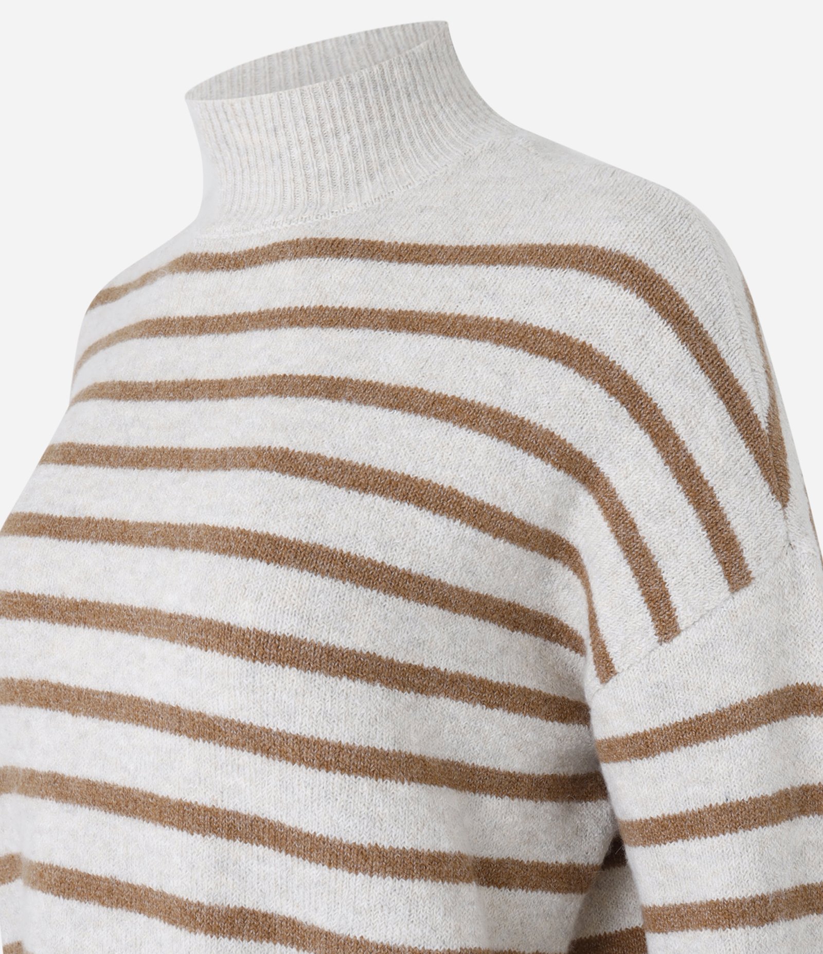 Suéter Slim em Tricô Leve Listrado com Gola Alta Cinza/Caramelo 5
