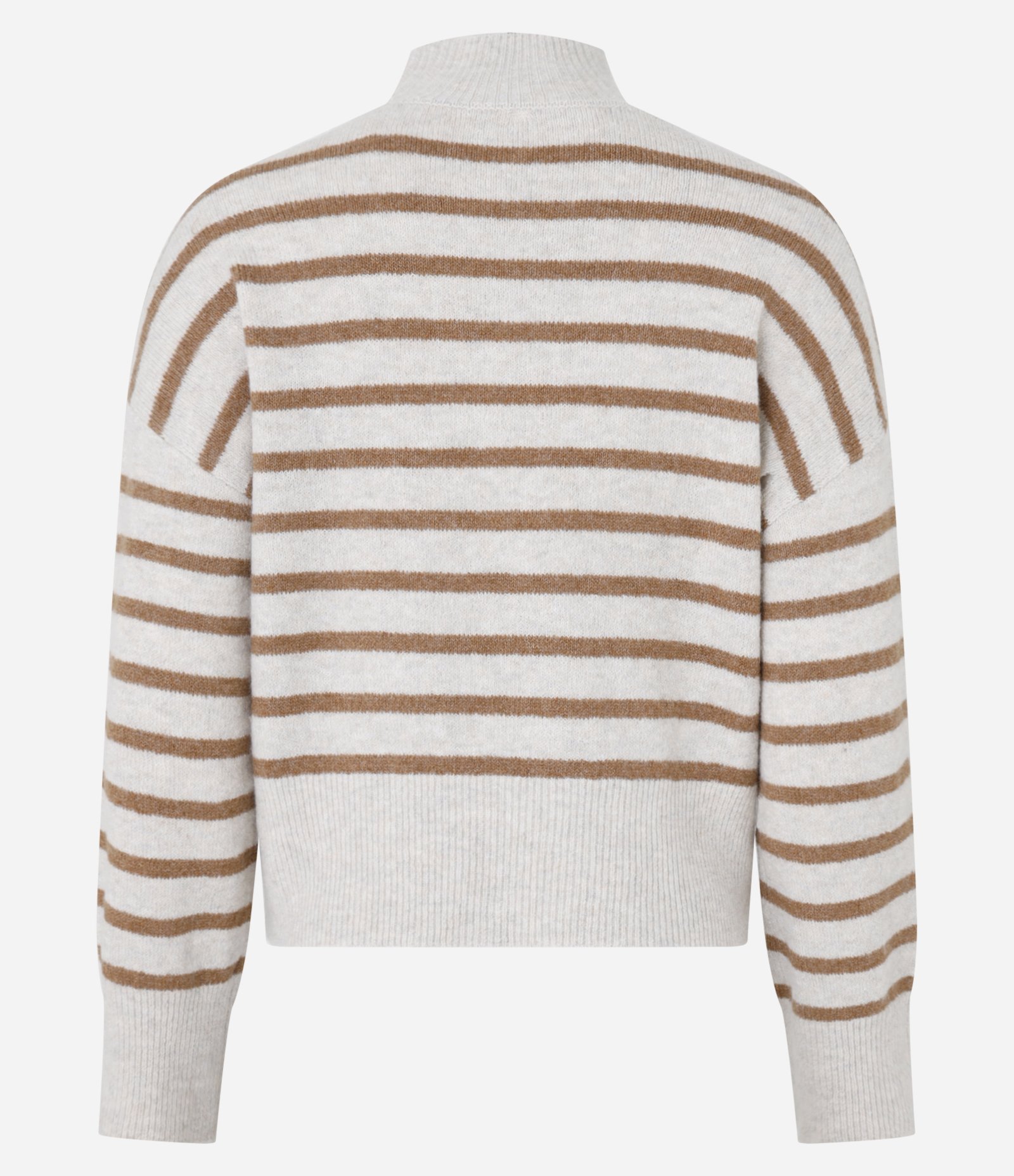 Suéter Slim em Tricô Leve Listrado com Gola Alta Cinza/Caramelo 6