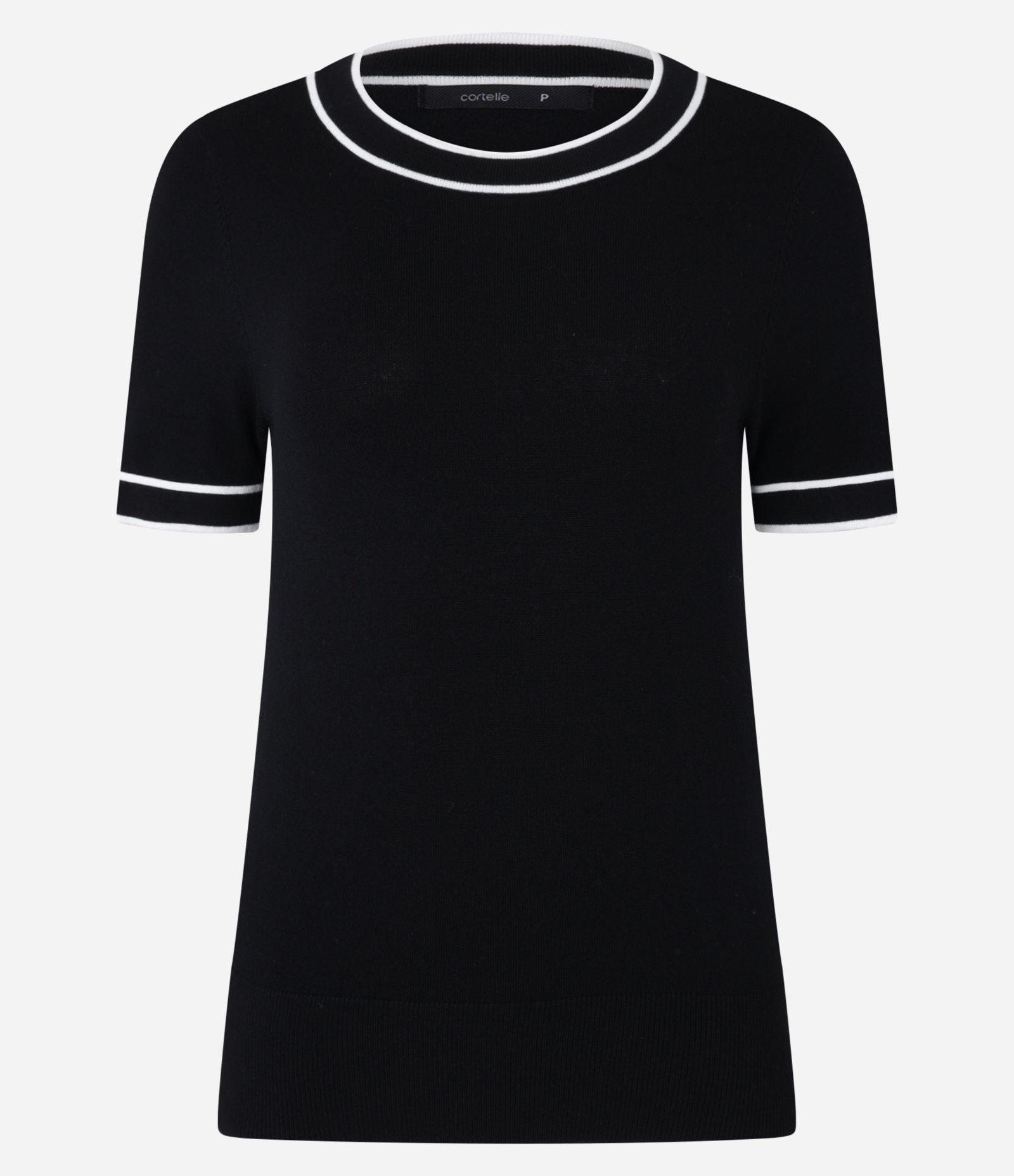 Blusa Básica em Tricô com Contraste na Gola e Manga Preto 5