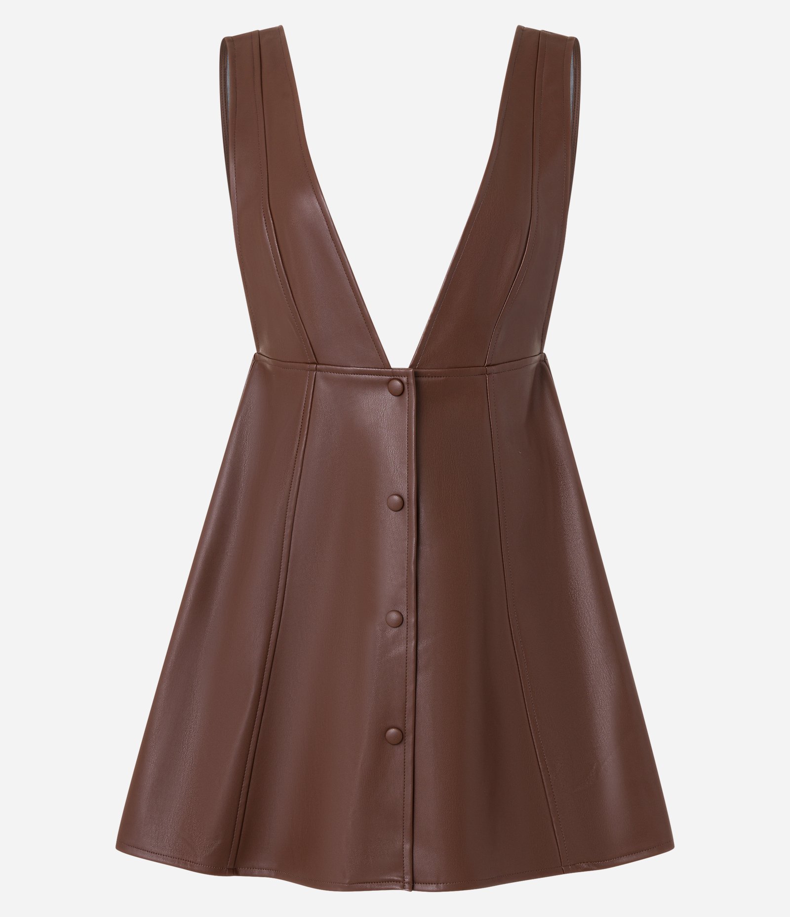 Salopete em PU com Decote Profundo e Botões Marrom 7