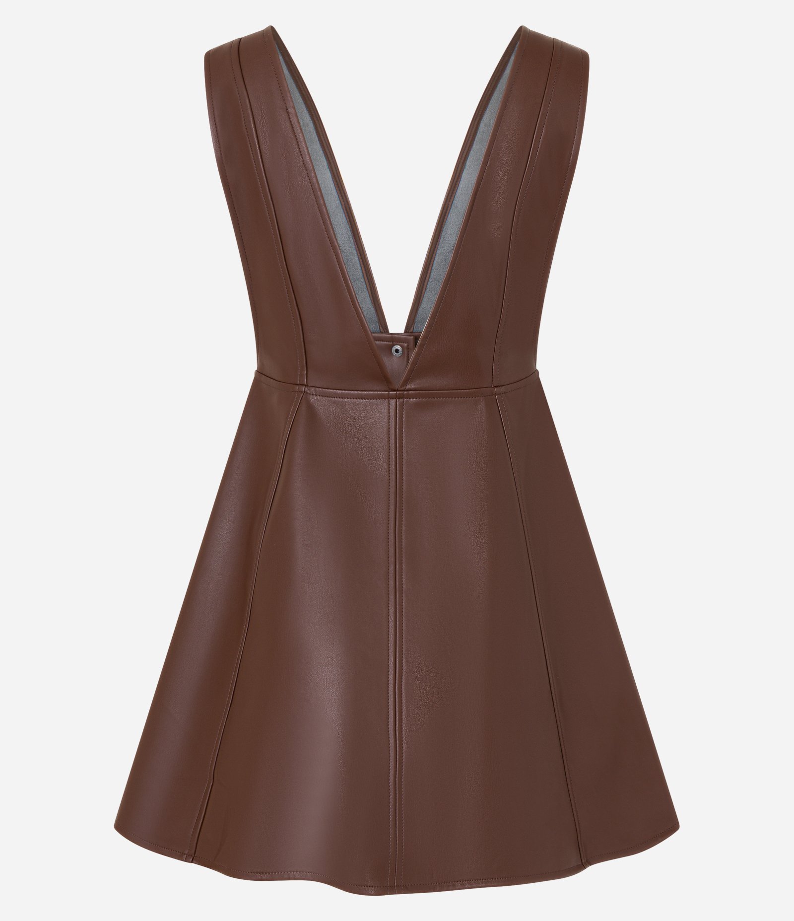 Salopete em PU com Decote Profundo e Botões Marrom 8