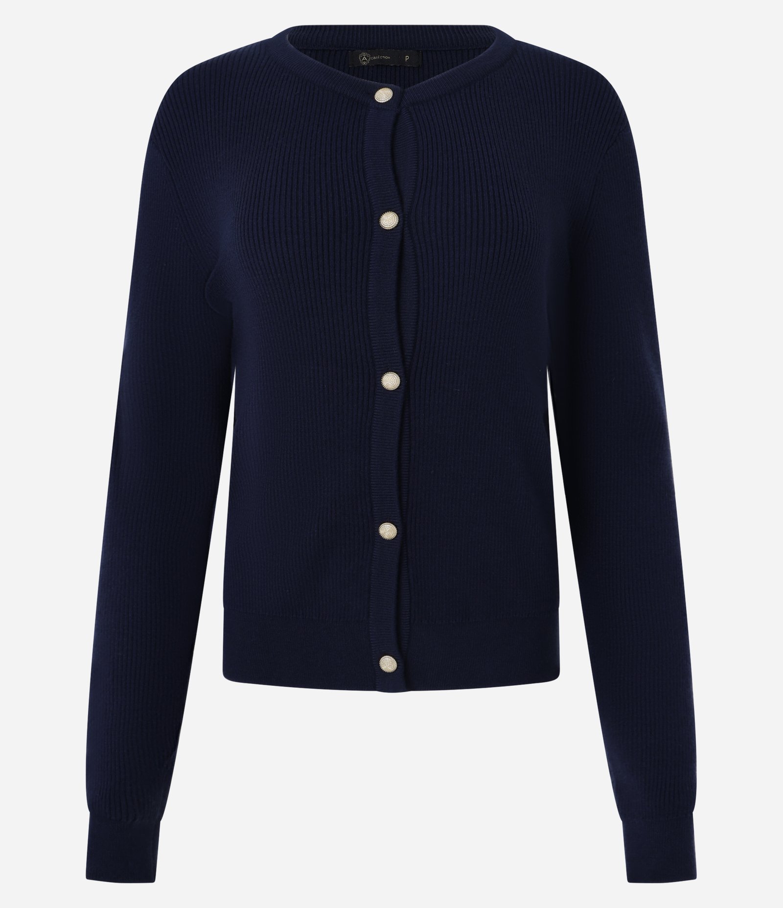 Cardigan Básico em Tricô Canelado com Botões Metalizados Azul Marinho 5