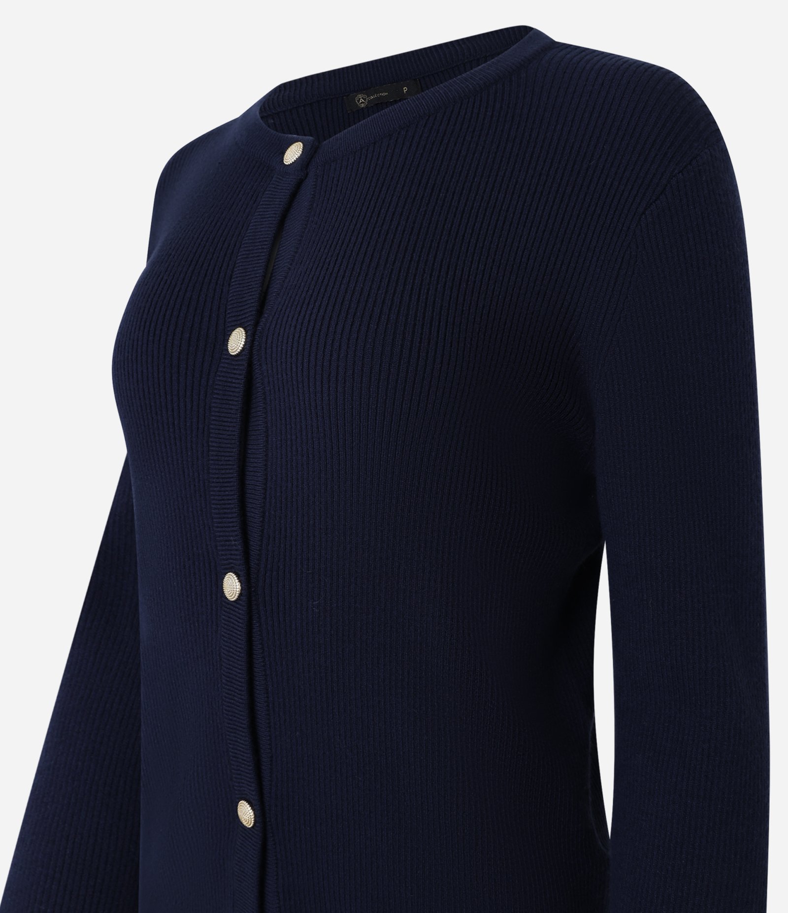 Cardigan Básico em Tricô Canelado com Botões Metalizados Azul Marinho 6