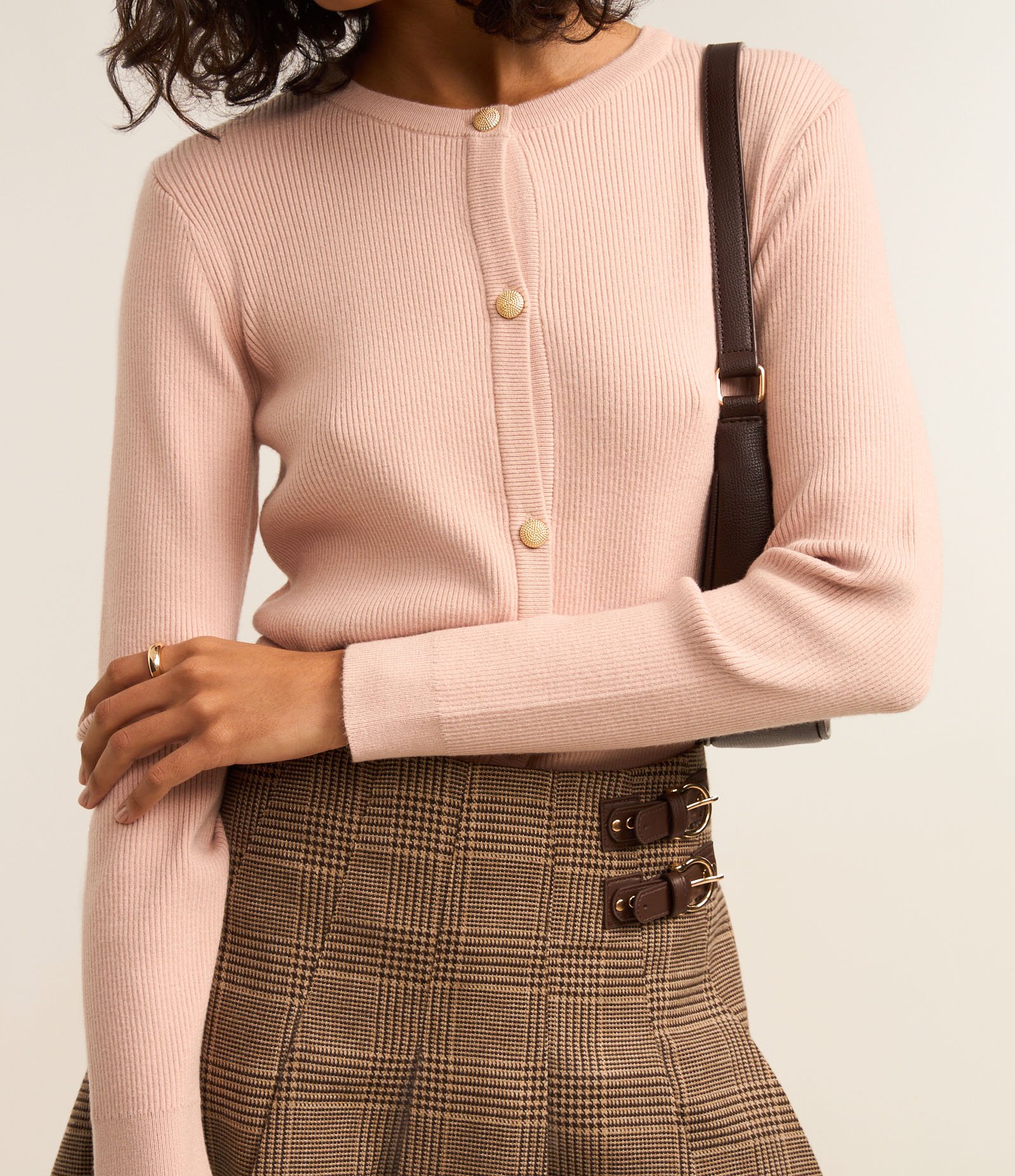 Cardigan Básico em Tricô Canelado com Botões Metalizados Rosa 3