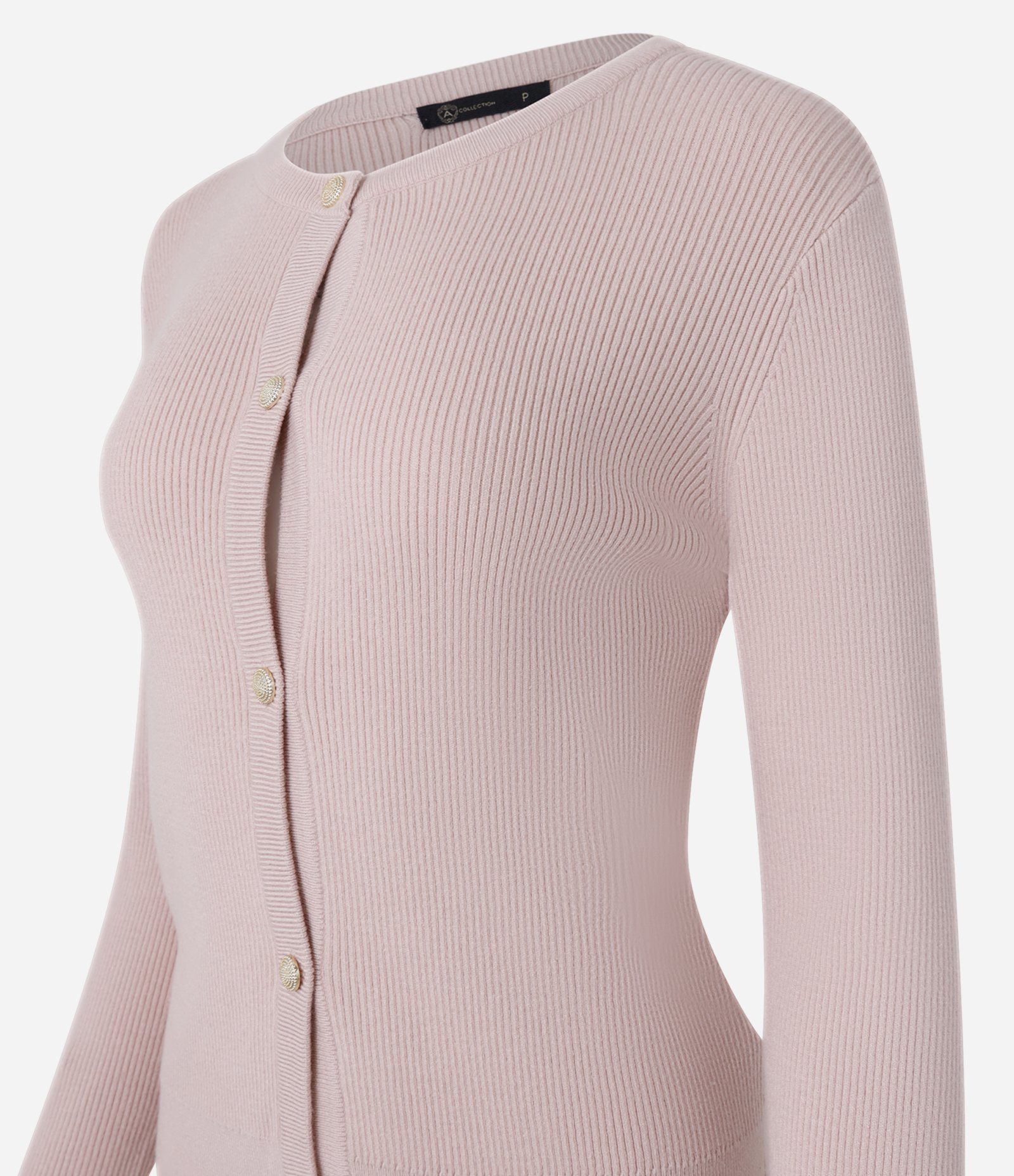 Cardigan Básico em Tricô Canelado com Botões Metalizados Rosa 7