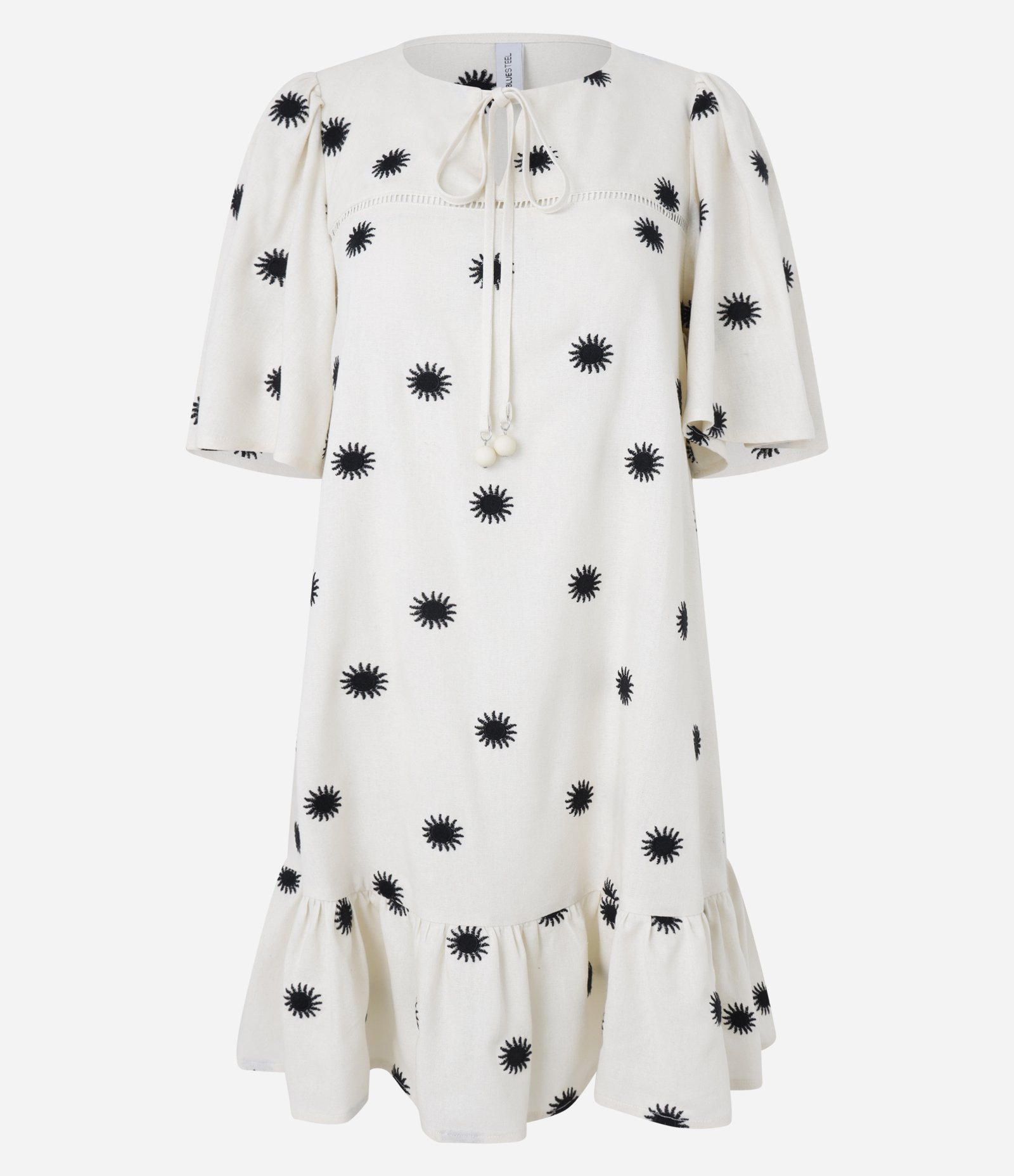 Vestido Evasê Curto em Viscolinho com Bordado Sol Branco 4