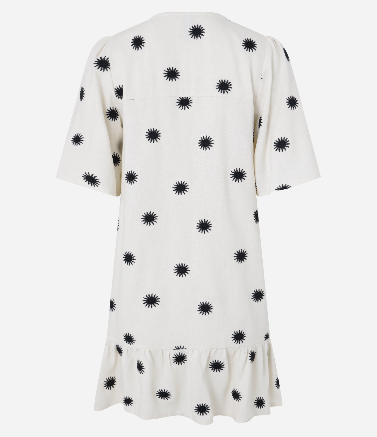 Vestido Evasê Curto em Viscolinho com Bordado Sol Branco 6