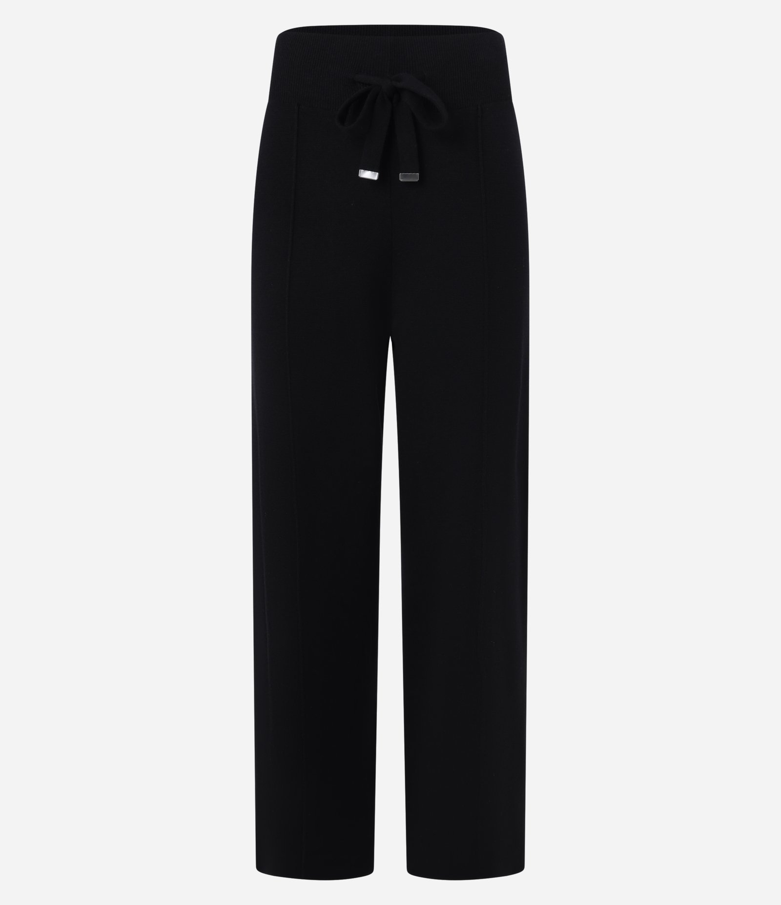 Calça Wide Leg em Tricô com Cós de Ribana e Frisos Preto 5