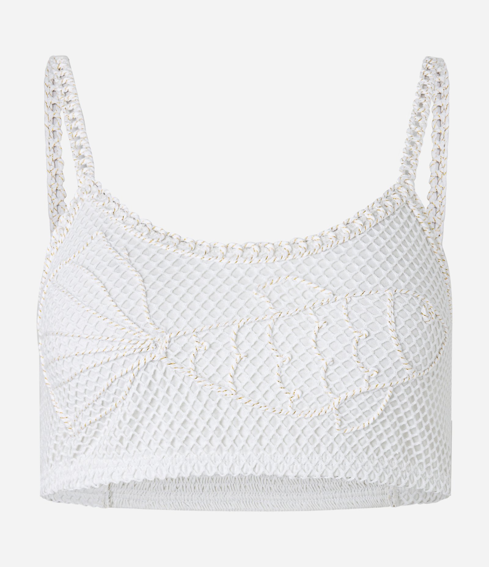 Blusa Cropped em Tricô com Bordado de Peixe Branco 5