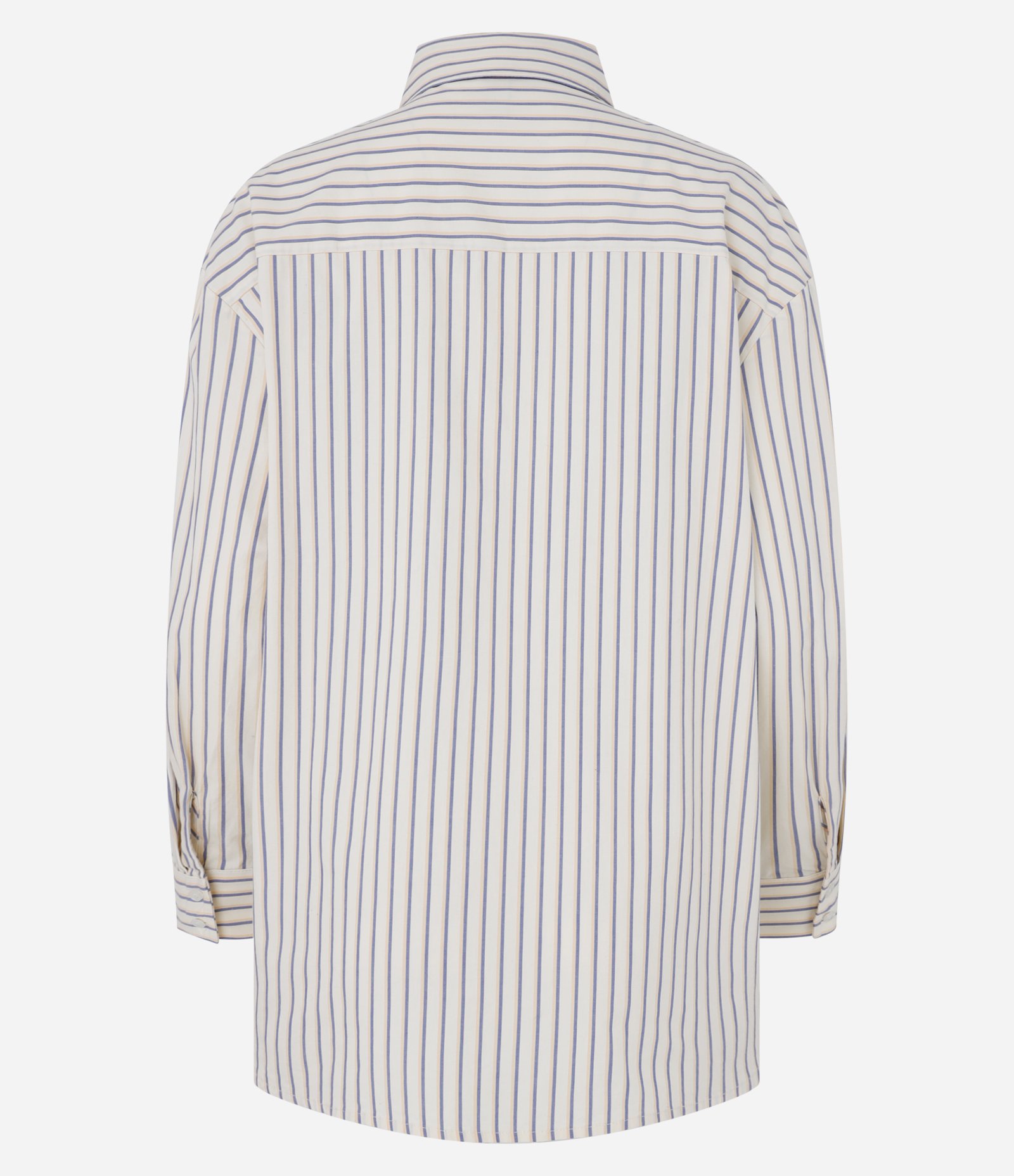 Camisa Alongada em Tricoline com Listras e Botões Bege 7