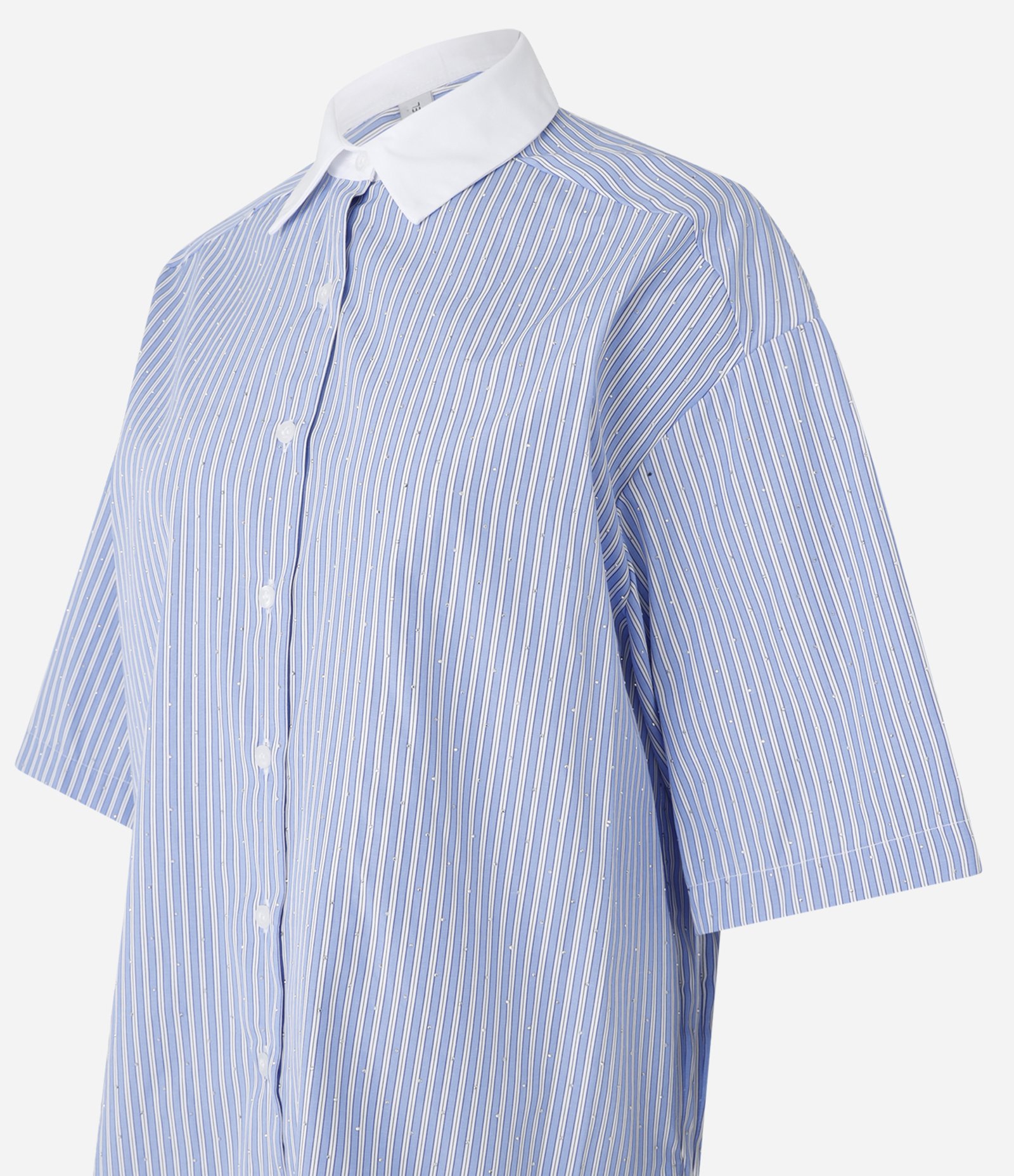 Camisa Oversized com Gola Contrastante e Aplicação de Hotfix Azul 5