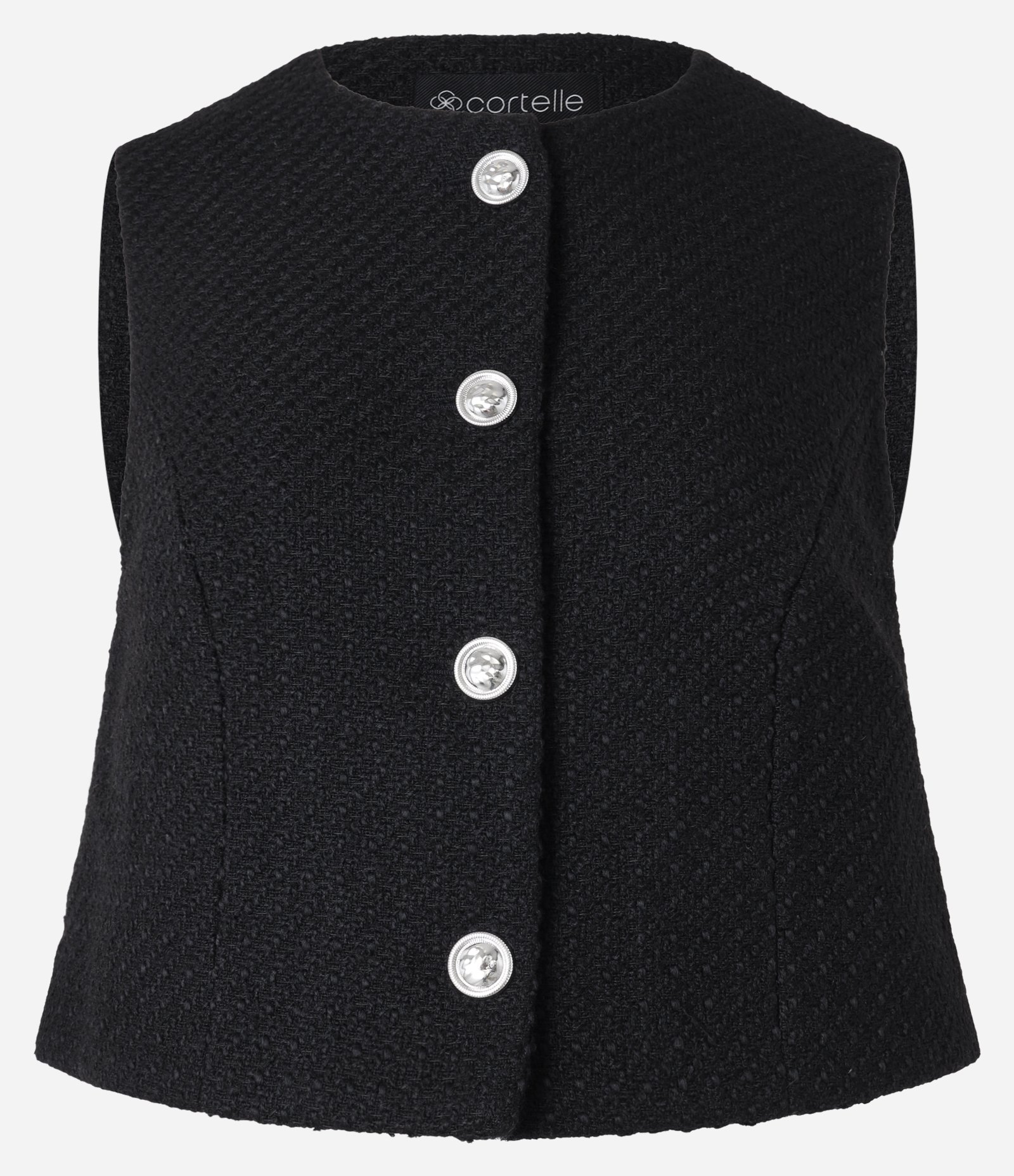 Colete Texturizado em Tweed com Gola Redonda e Pences Preto 5