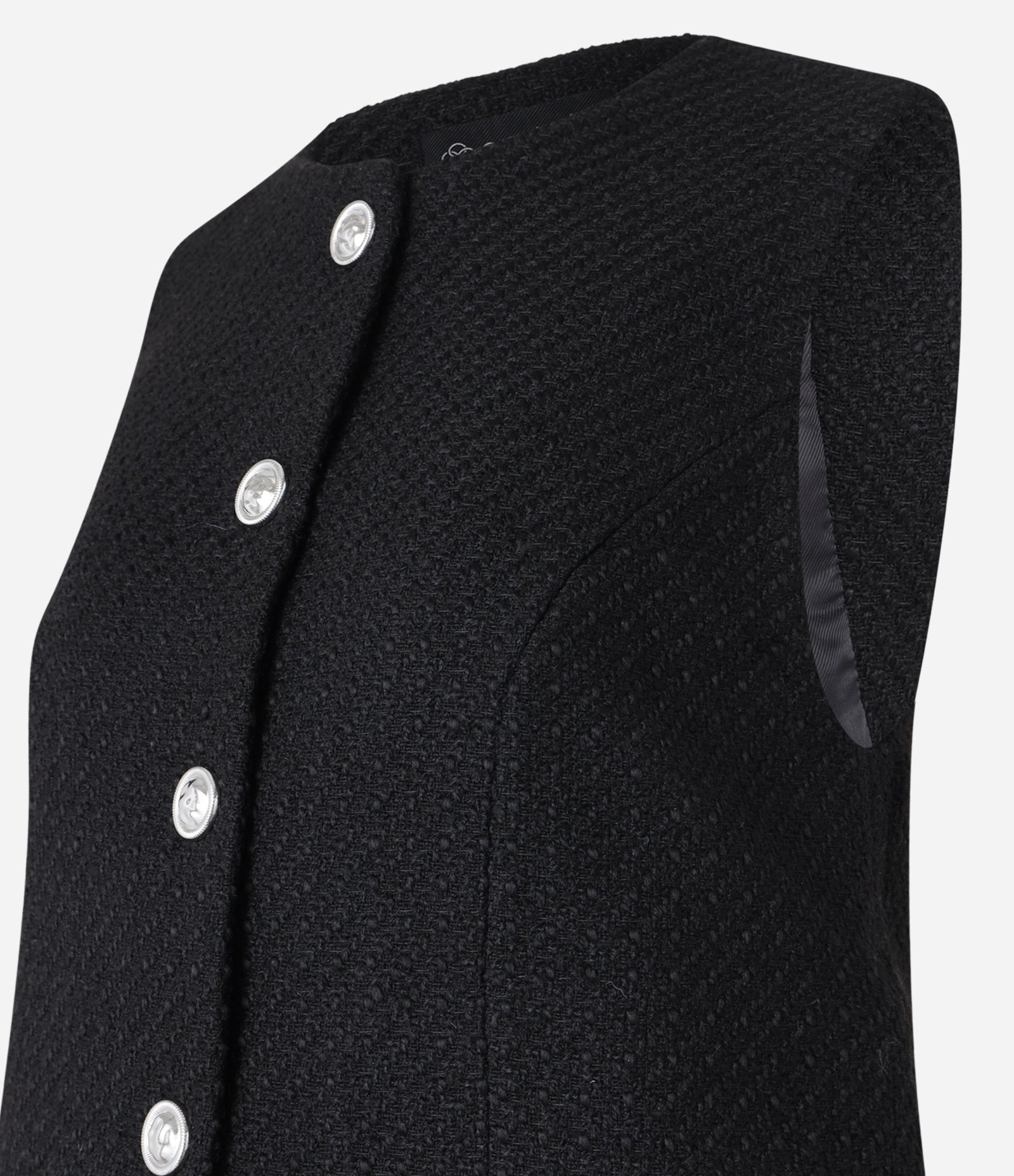 Colete Texturizado em Tweed com Gola Redonda e Pences Preto 6