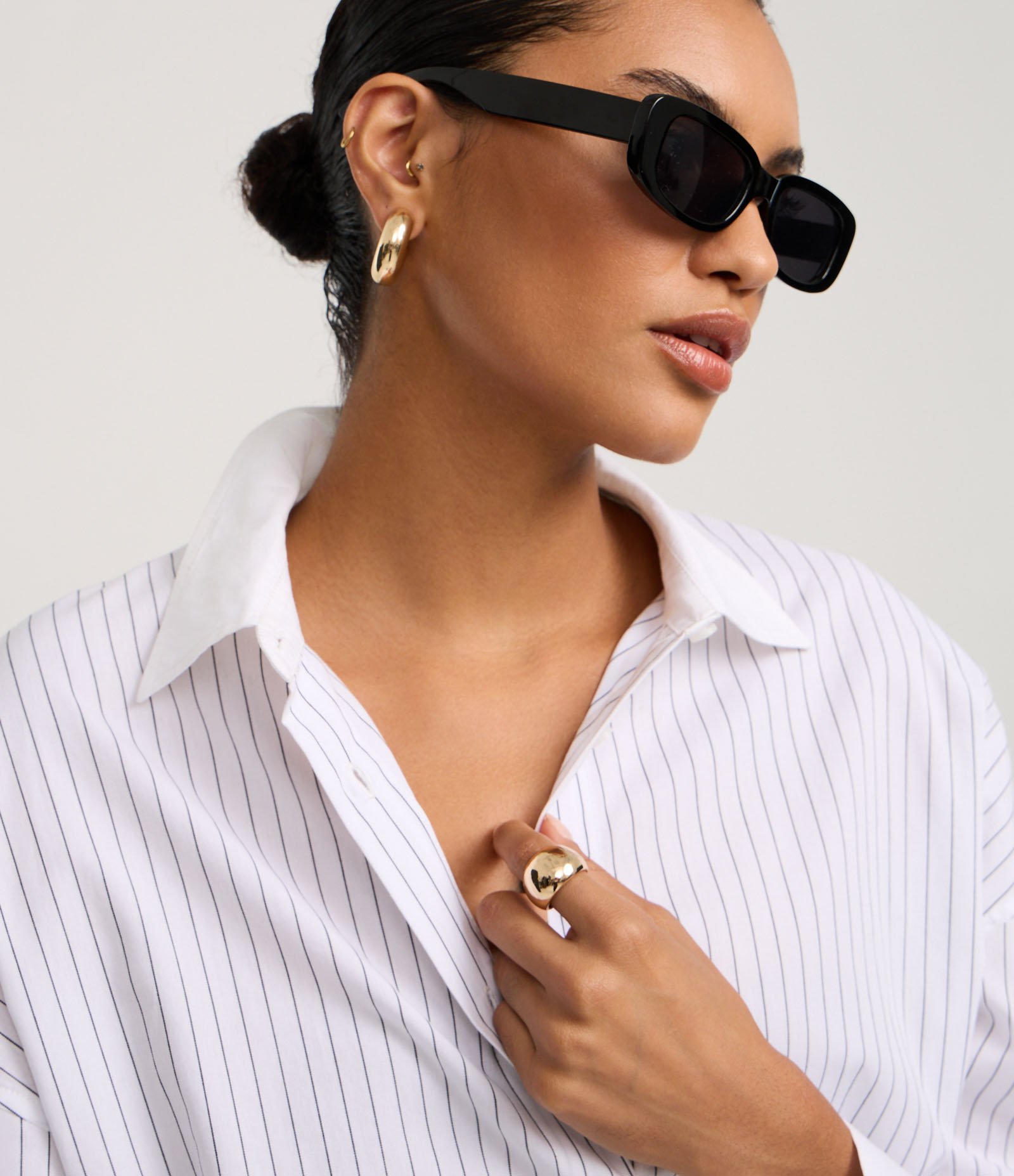 Camisa Oversized em Tricoline com Listras de Fio Tinto Branco 3