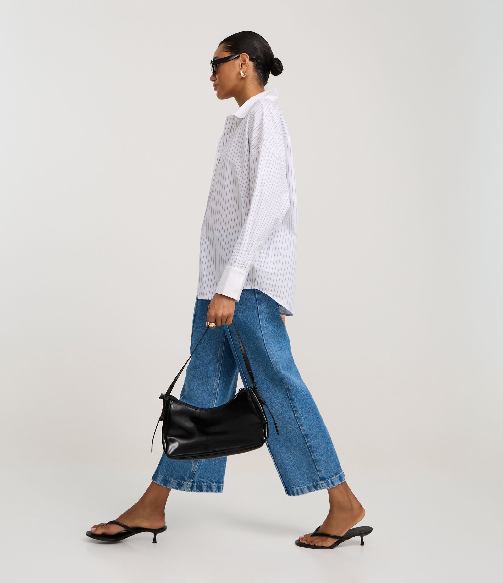 Camisa Oversized em Tricoline com Listras de Fio Tinto Branco 4