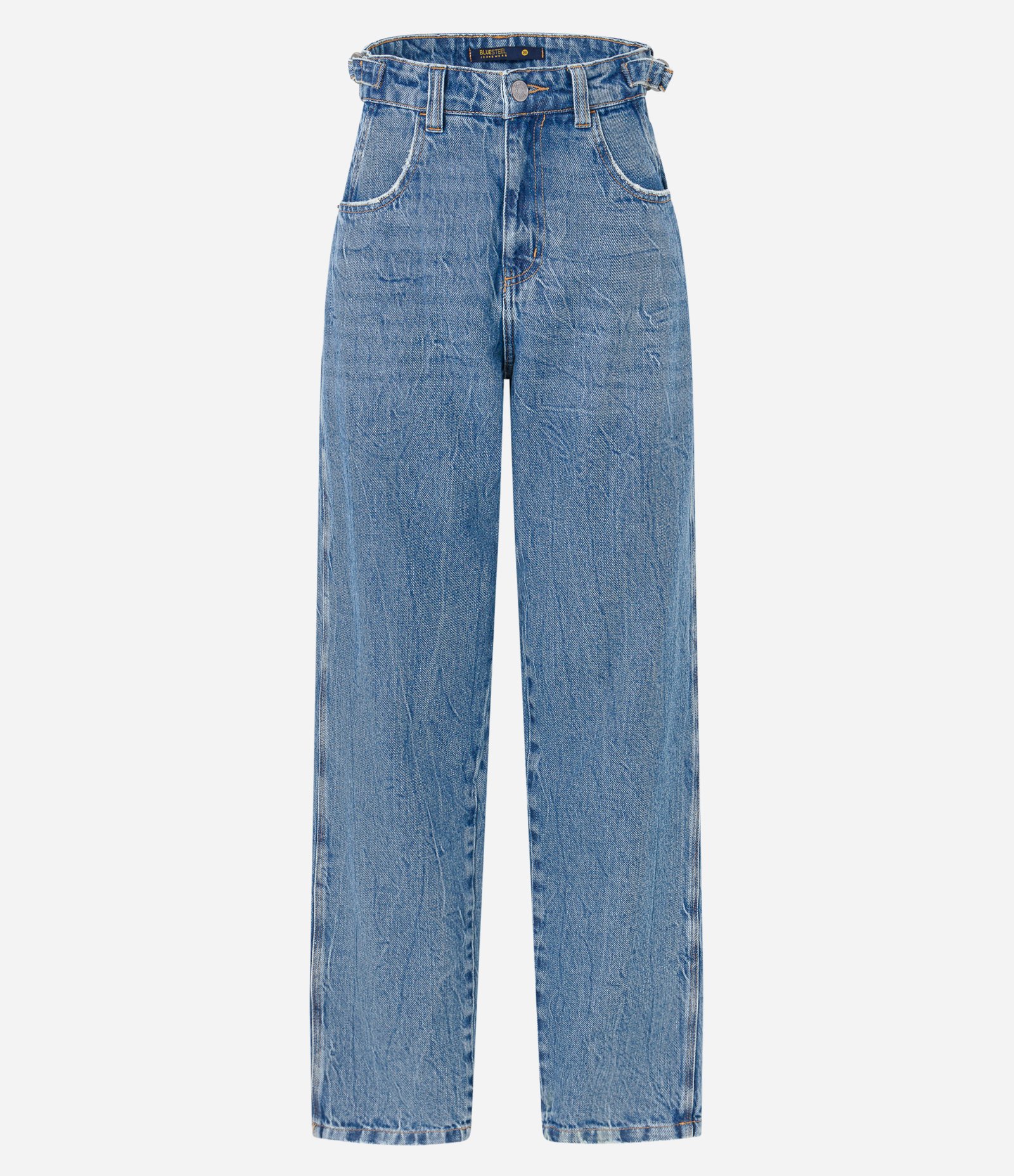 Calça Balloon Cintura Alta em Jeans Destroyer com Bolsos Azul 5