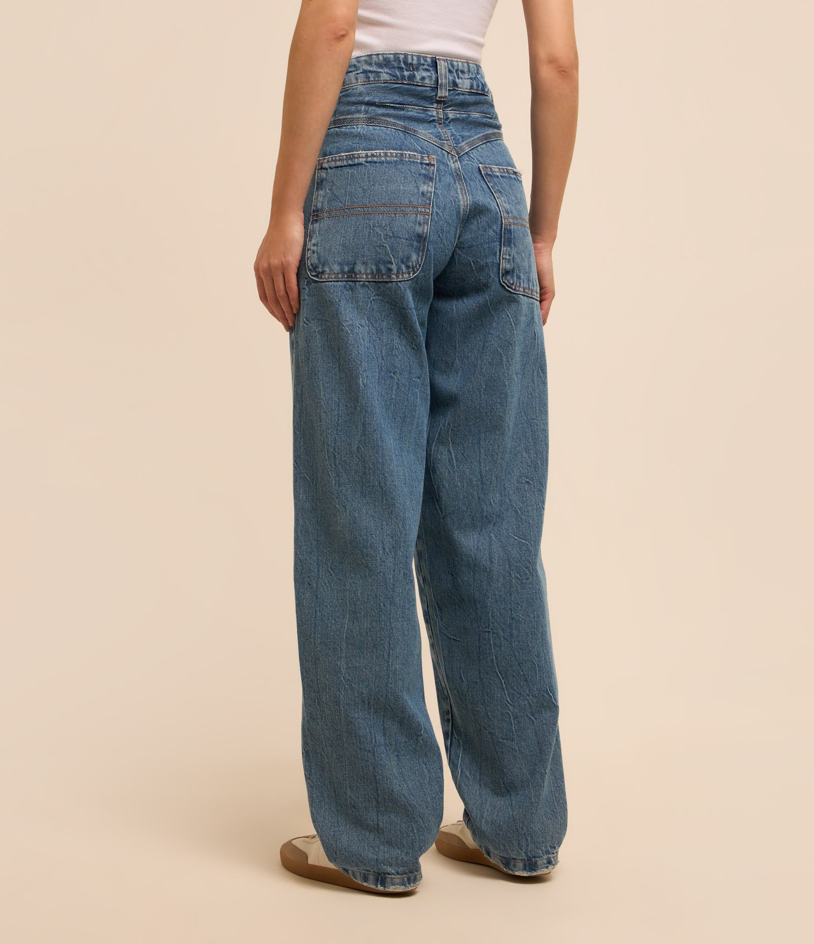 Calça Balloon Cintura Alta em Jeans Destroyer com Bolsos Azul 3