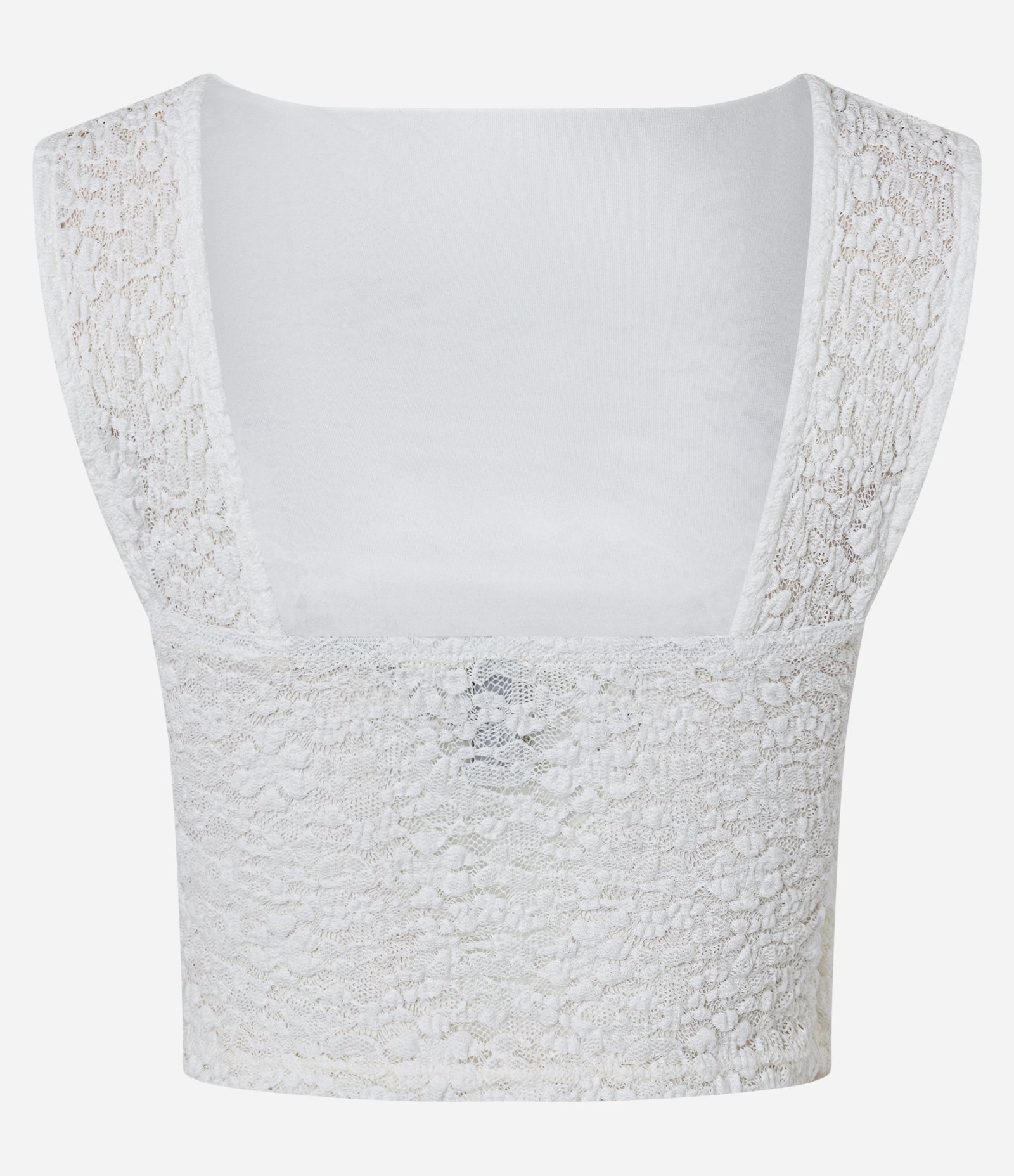 Blusa Cropped em Renda com Decote Canoa Branco 8
