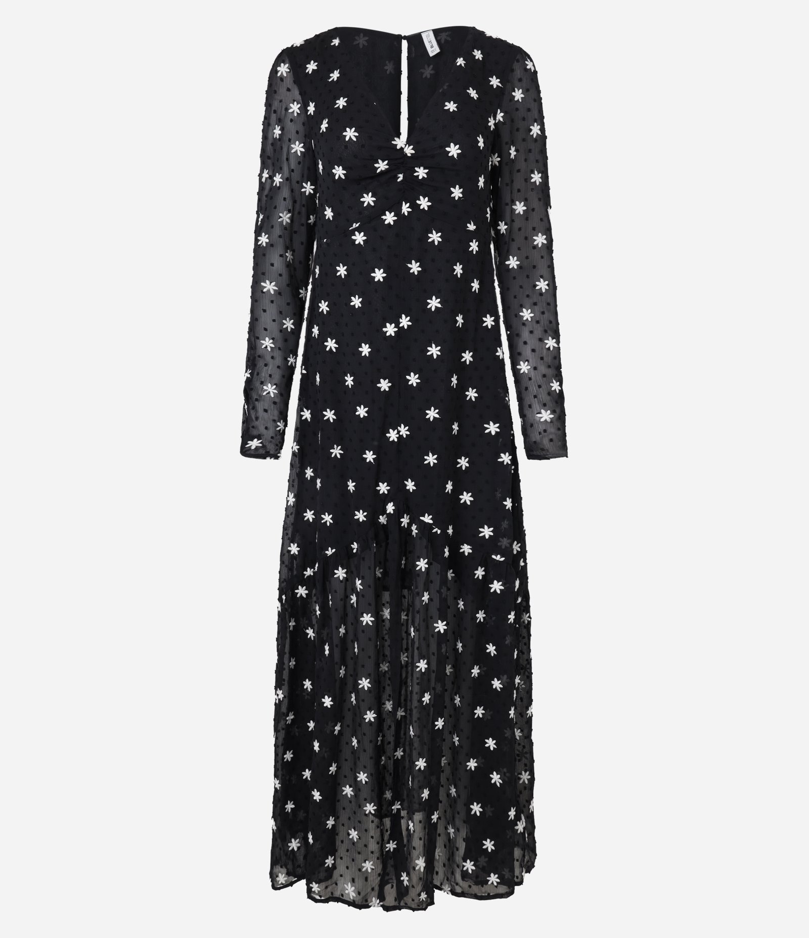 Vestido Evasê Longo em Chiffon com Bordado de Florzinhas Preto 5