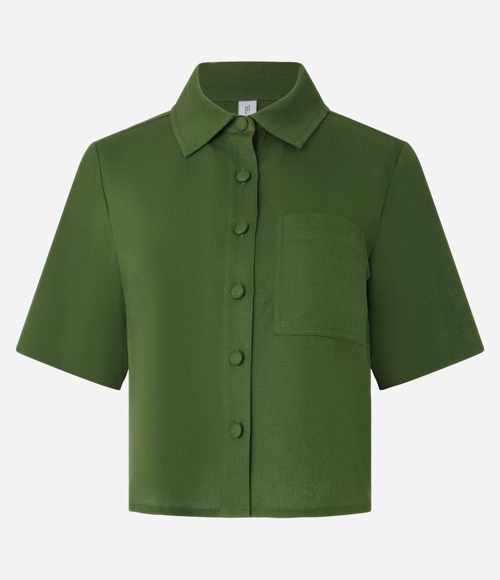 Camisa Curta em Viscose e Linho com Botões Verde 5