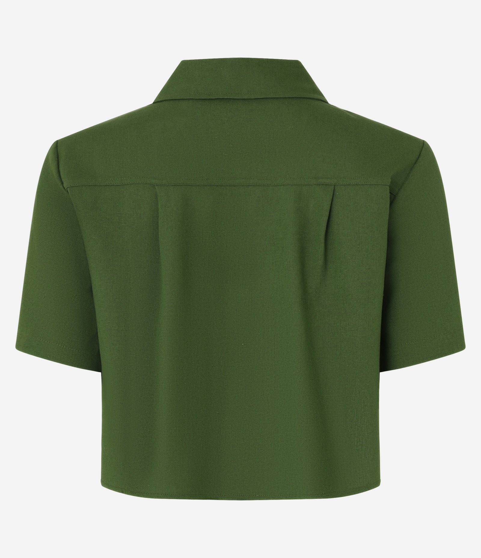 Camisa Curta em Viscose e Linho com Botões Verde 6