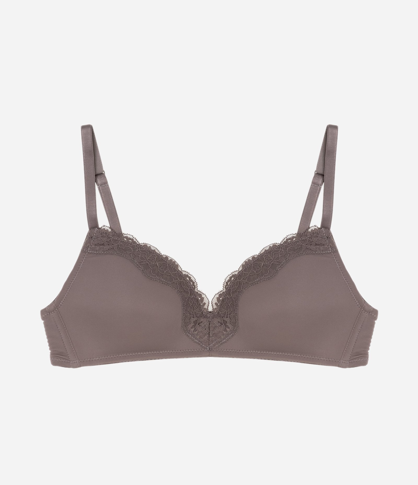 Sutiã Bojo Triangular em Microfibra com Detalhes em Renda Marrom Acinzentado 4