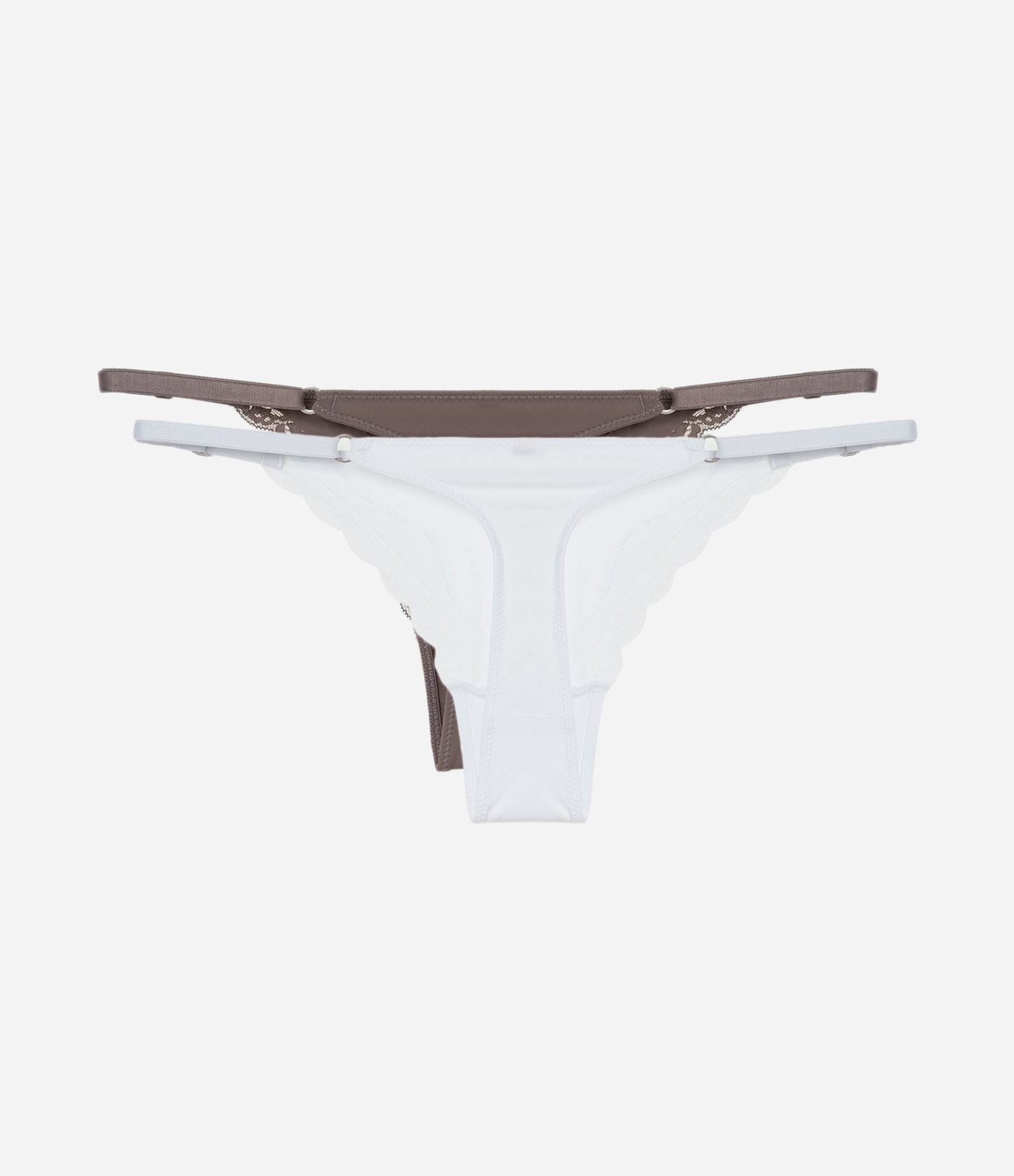 Kit 02 Calcinhas String Fio em Microfibra com Renda Branco/Marrom Acinzentado 2