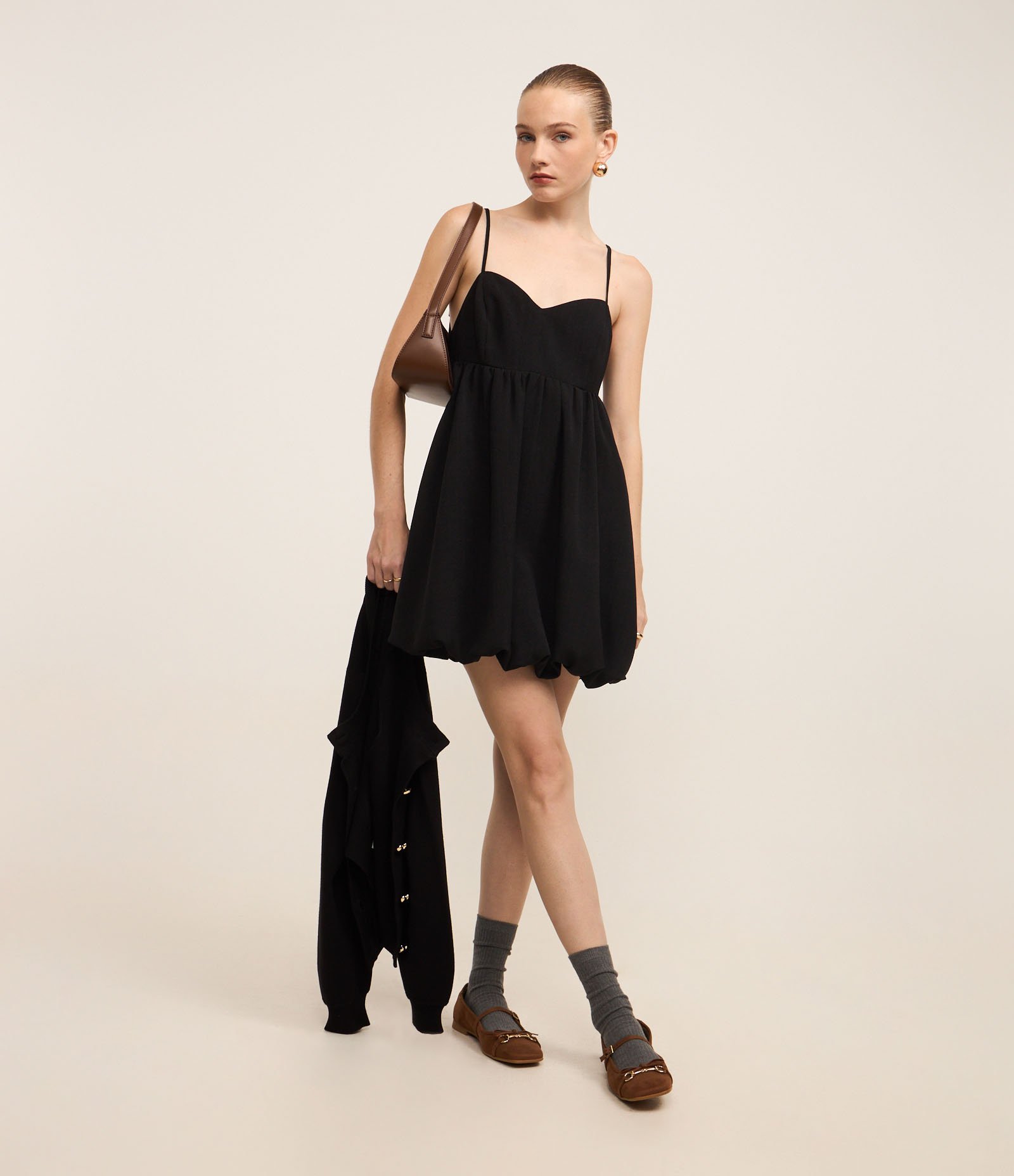 Vestido Balonê Curto Alfaiatado com Busto Recortado Preto 7