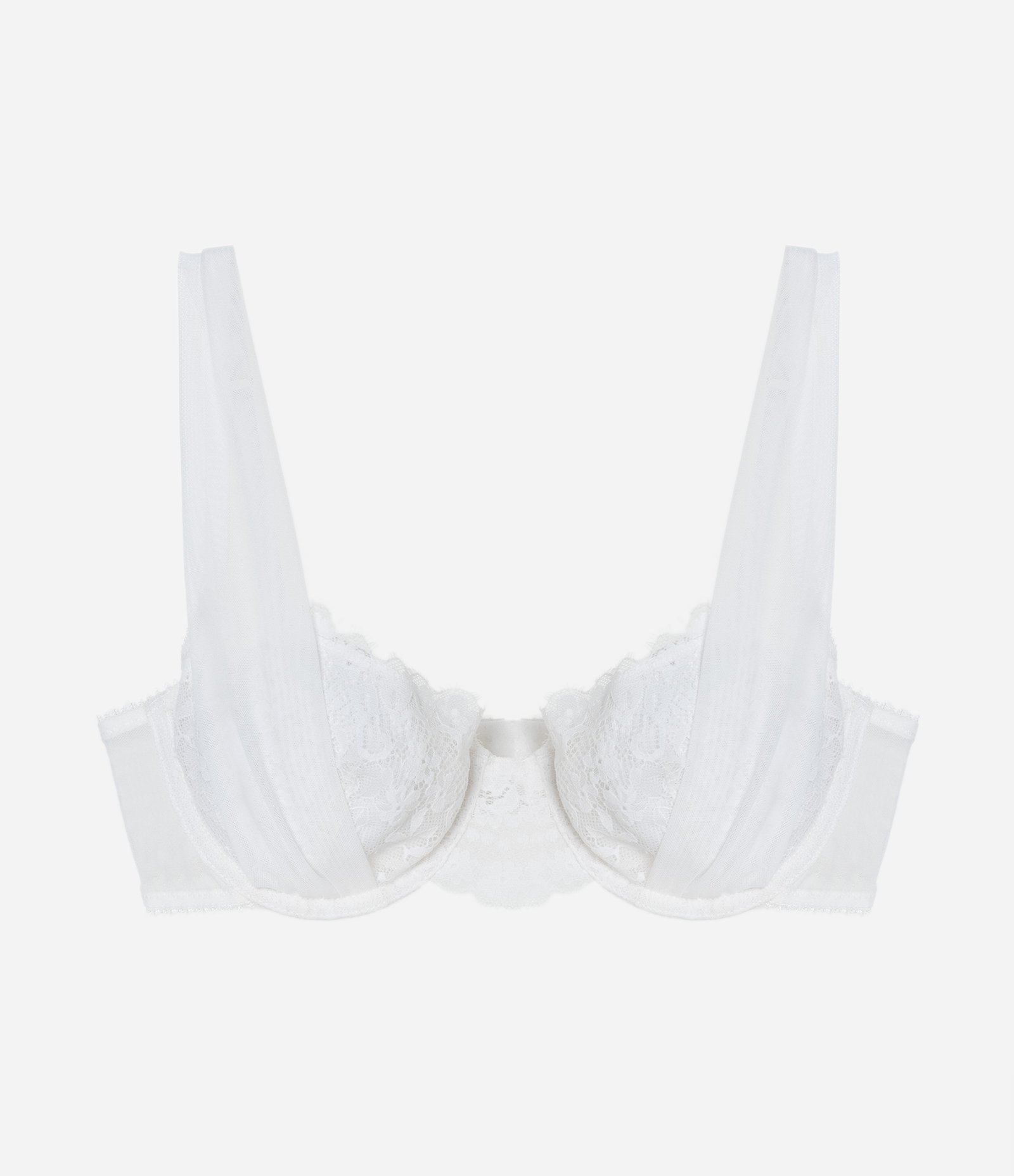 Sutiã sem Bojo em Renda com Alça Regulável e Detalhe em Tule Branco 4
