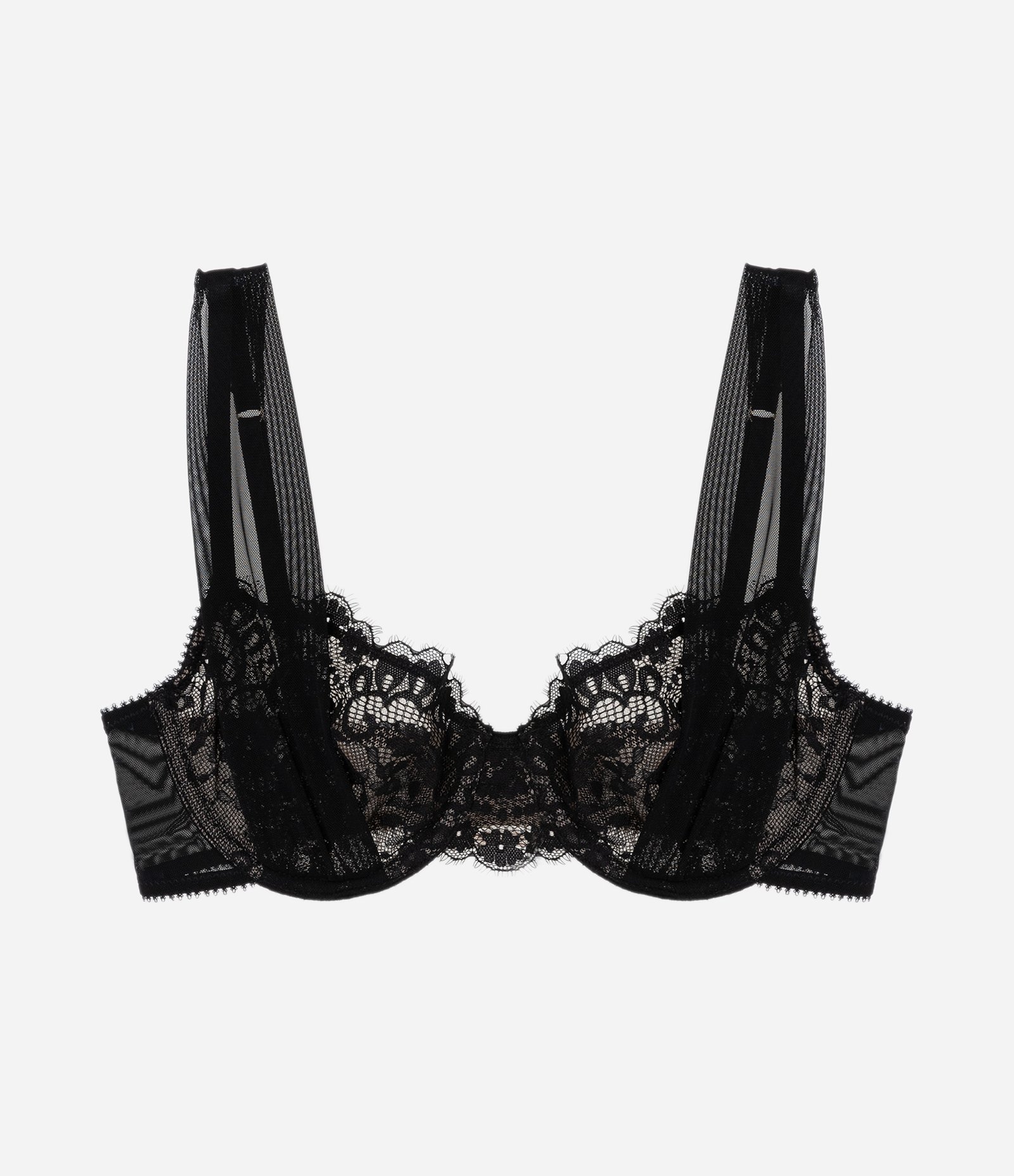 Sutiã sem Bojo em Renda com Alça Regulável e Detalhe em Tule Preto 5