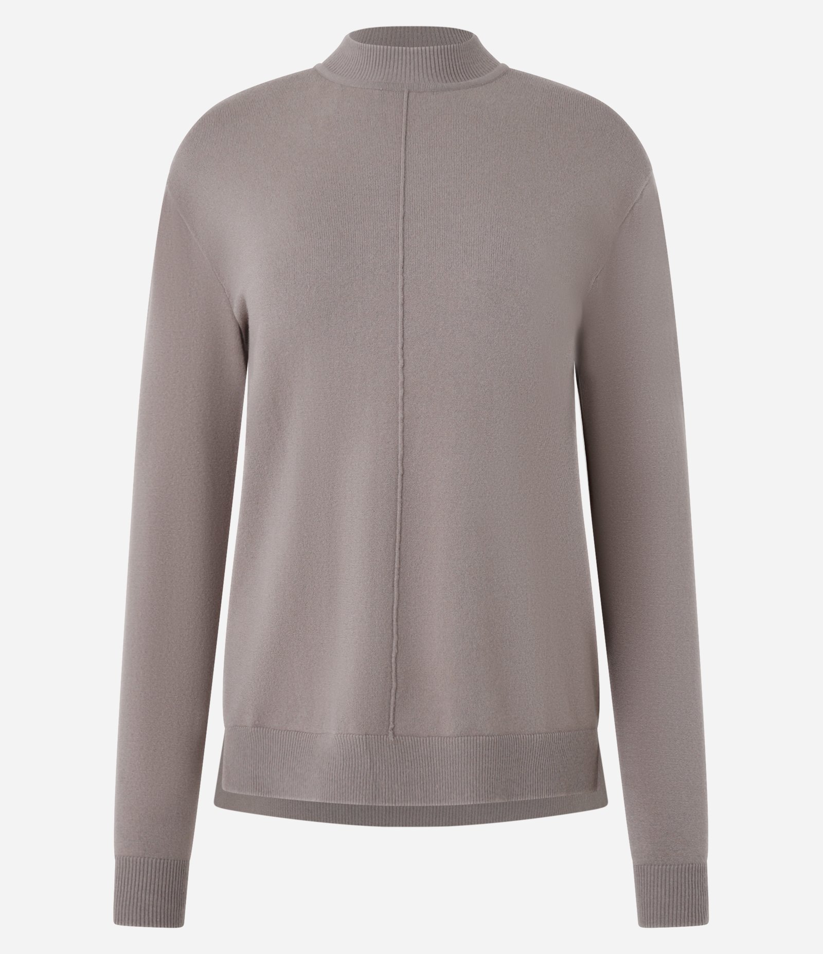 Suéter em Tricô com Gola Alta e Nervura Frontal Bege Acinzentado 1