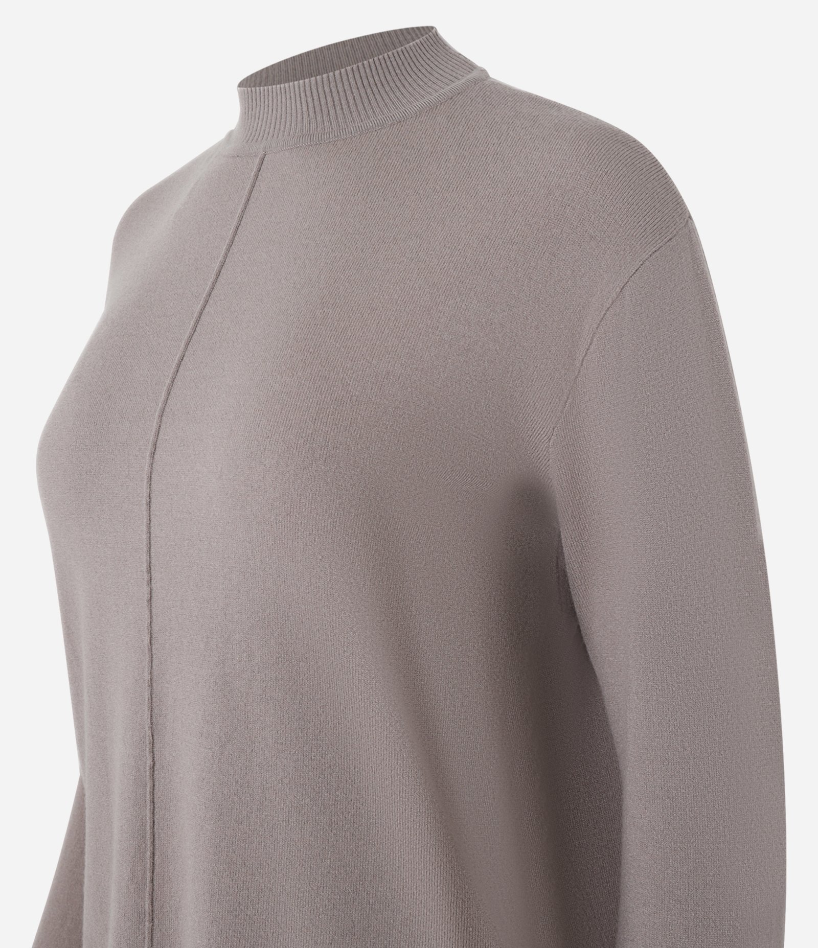 Suéter em Tricô com Gola Alta e Nervura Frontal Bege Acinzentado 2