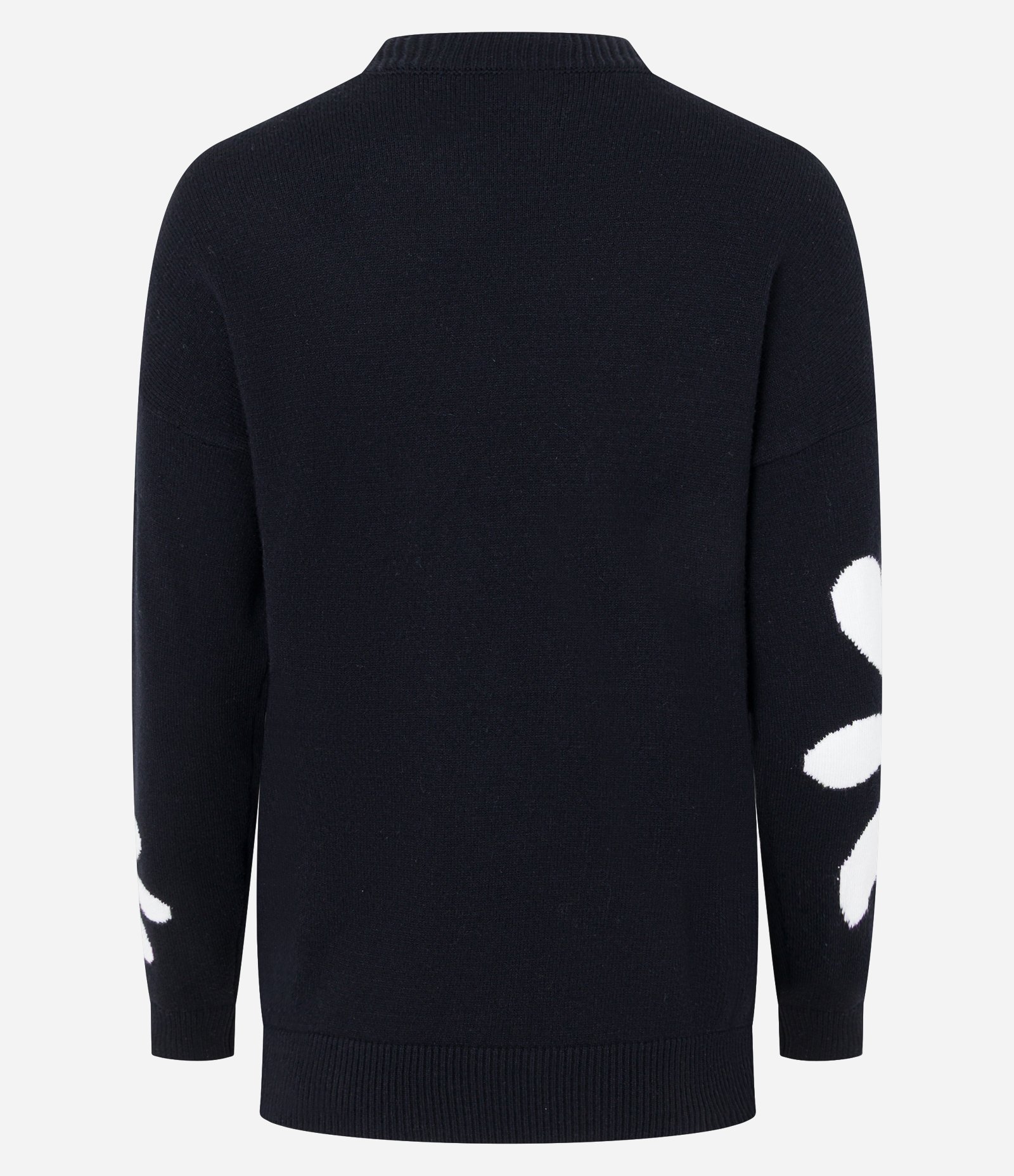 Suéter Regular em Tricô Pesado com Flores Preto/Branco 5