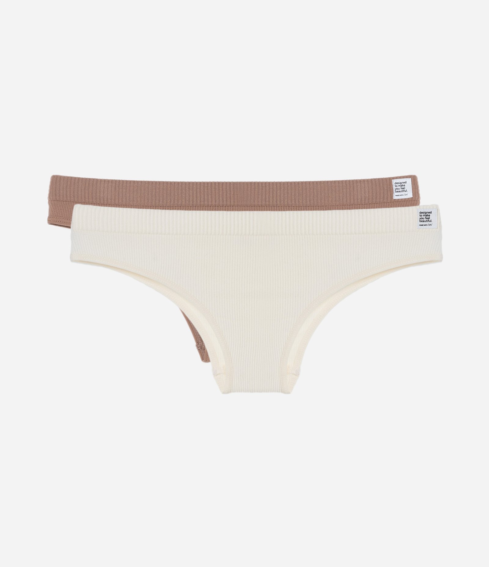Kit 02 Calcinhas Biquíni Texturizadas Seamless Marrom/Off White 1