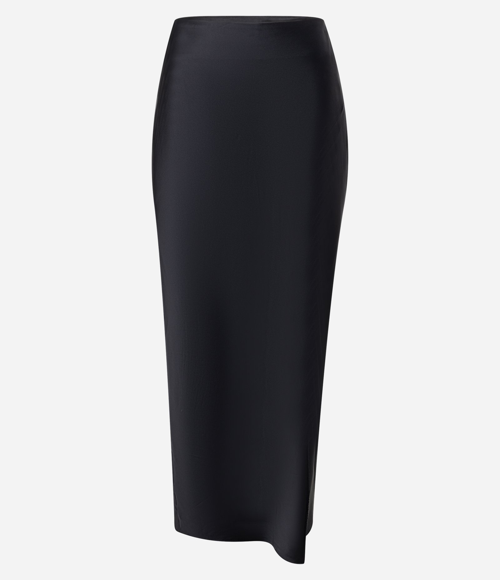 Saia Evasê New Midi com Textura Acetinada e Fenda Frontal Preto 5