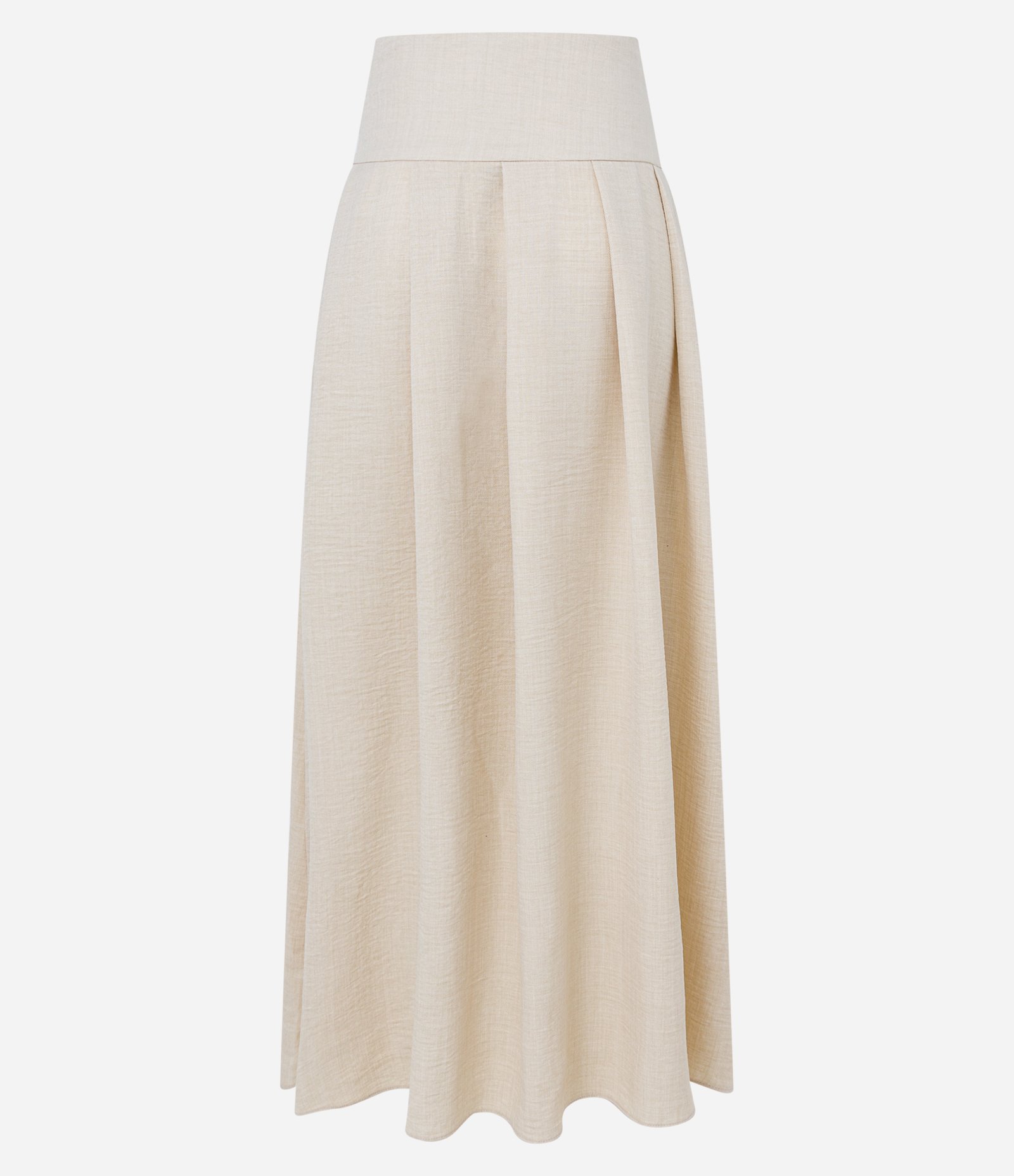 Saia Longa Alfaiatada com Toque de Linho e Pregas Bege 5