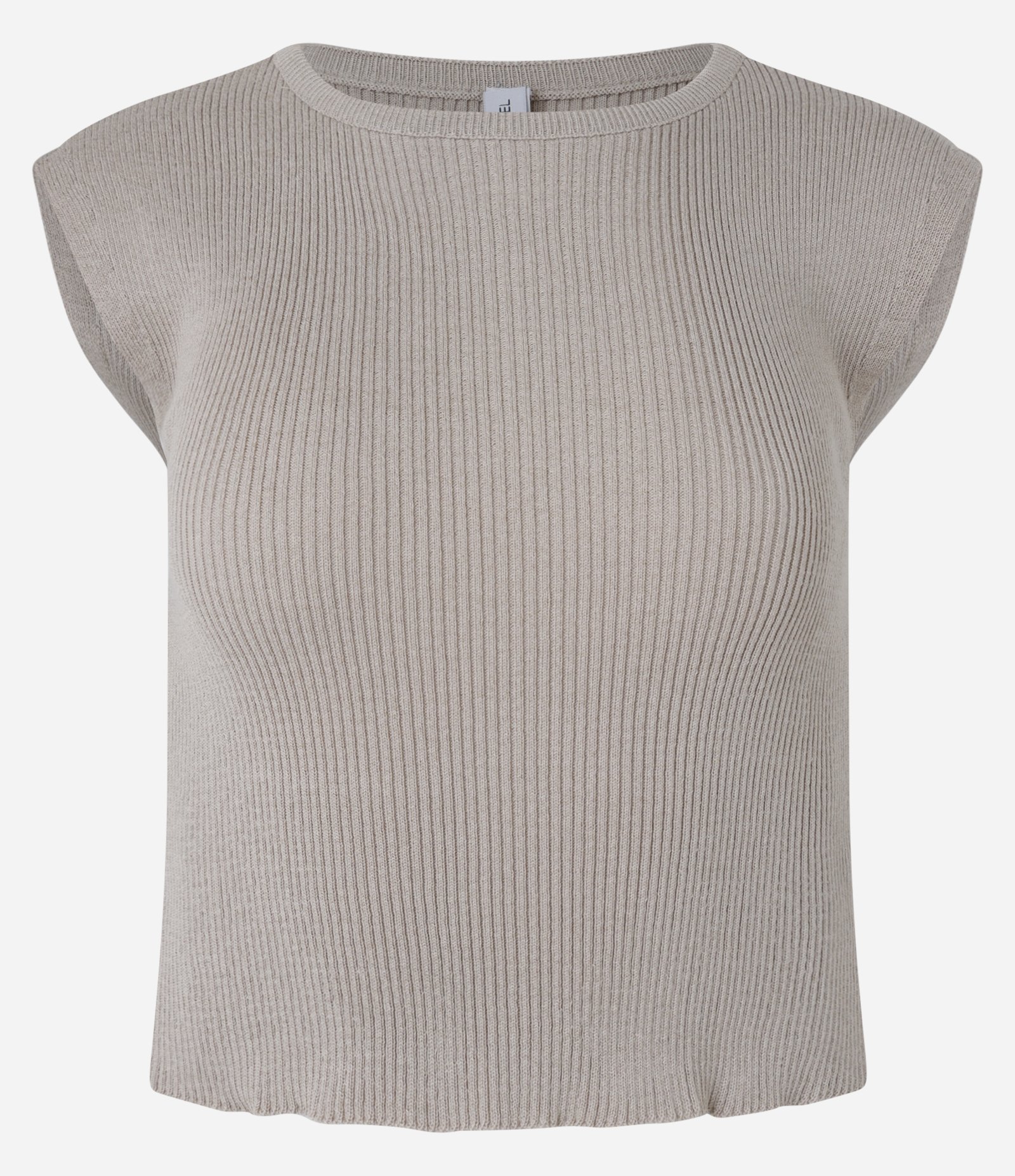 Blusa Curta e Canelada em Tricô com Ombro Alongado Bege 4