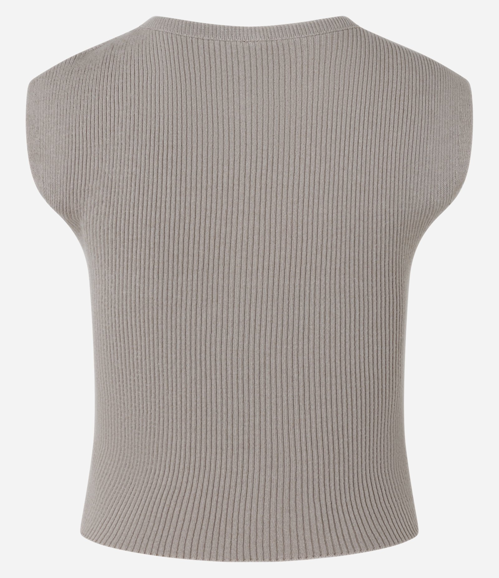 Blusa Curta e Canelada em Tricô com Ombro Alongado Bege 6