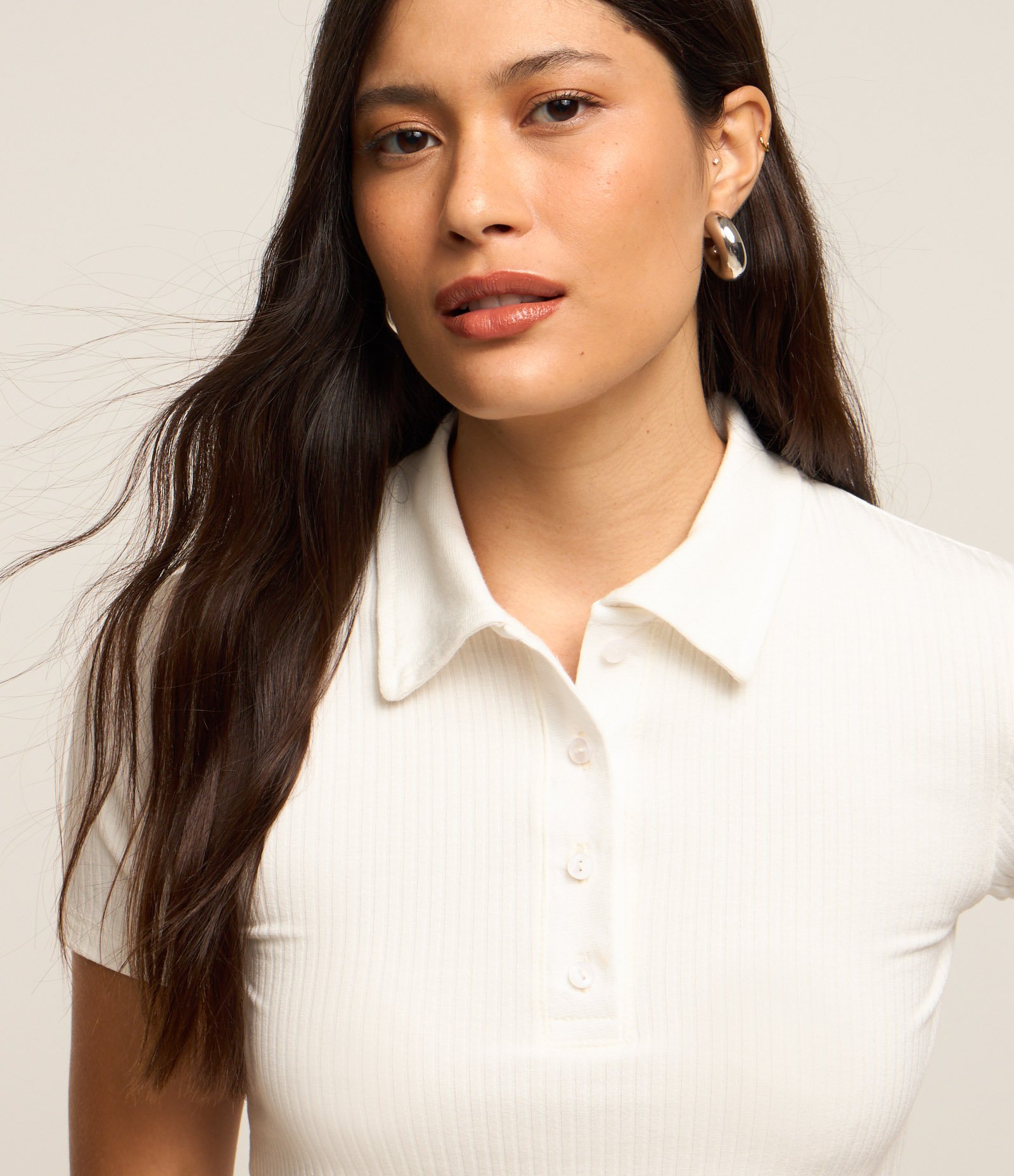 Blusa em Ribana com Gola Polo Branco Neve 3