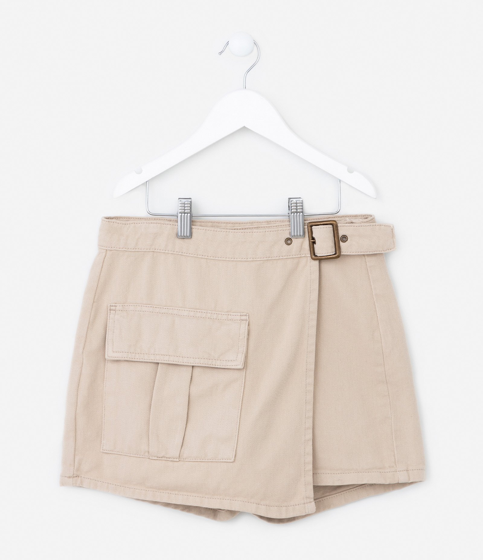 Short Saia Infantil com Fivela e Bolso Cargo - Tam 5 a 14 Anos Bege 1