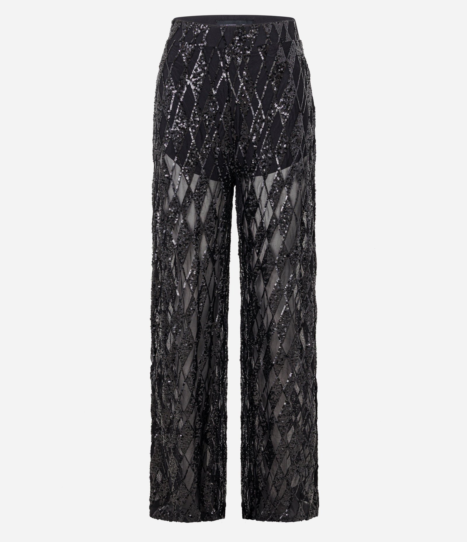 Calça Pantalona em Paetê Metalizado Geométrico e Forro Shortinho Preto 6