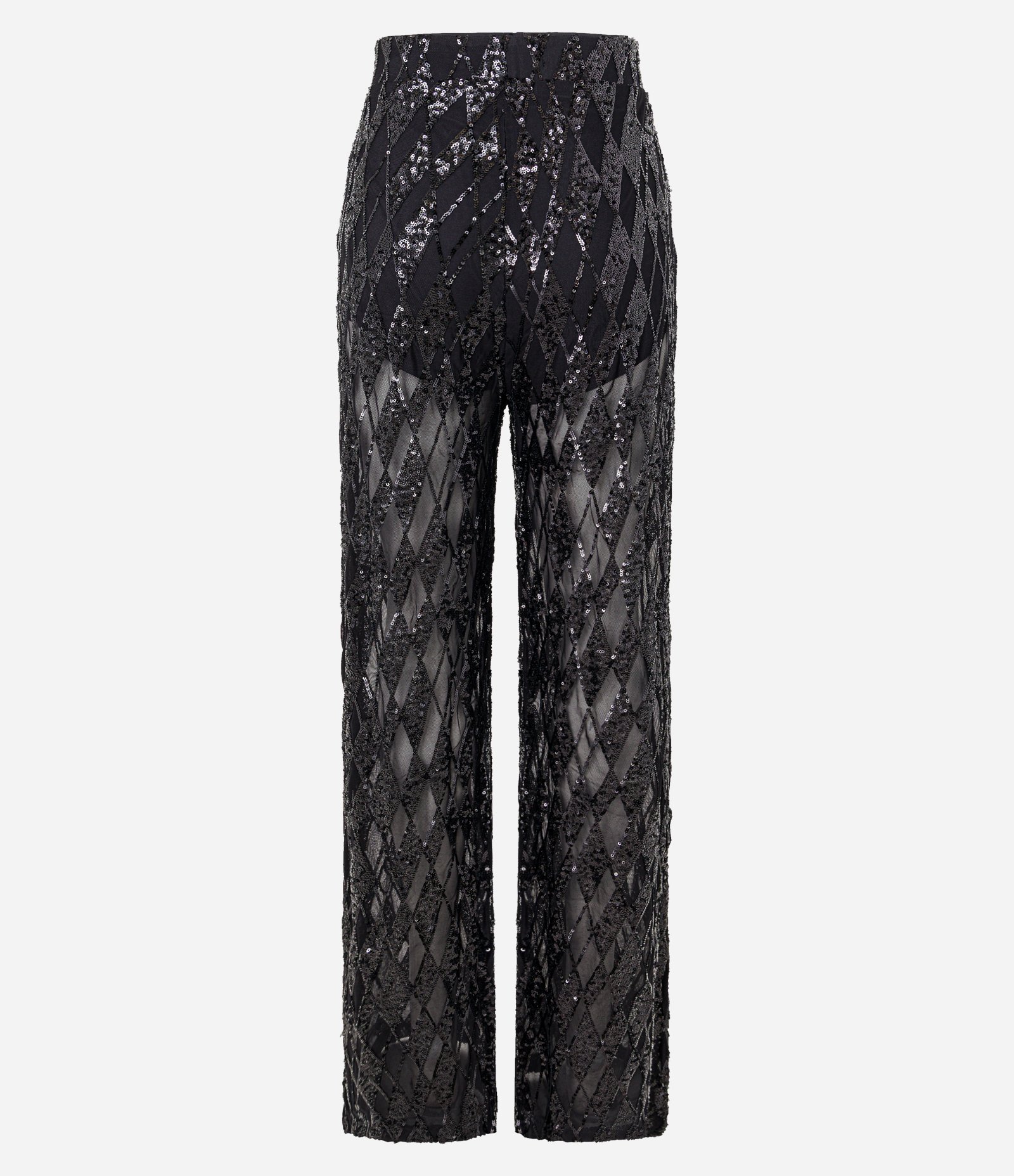 Calça Pantalona em Paetê Metalizado Geométrico e Forro Shortinho Preto 8