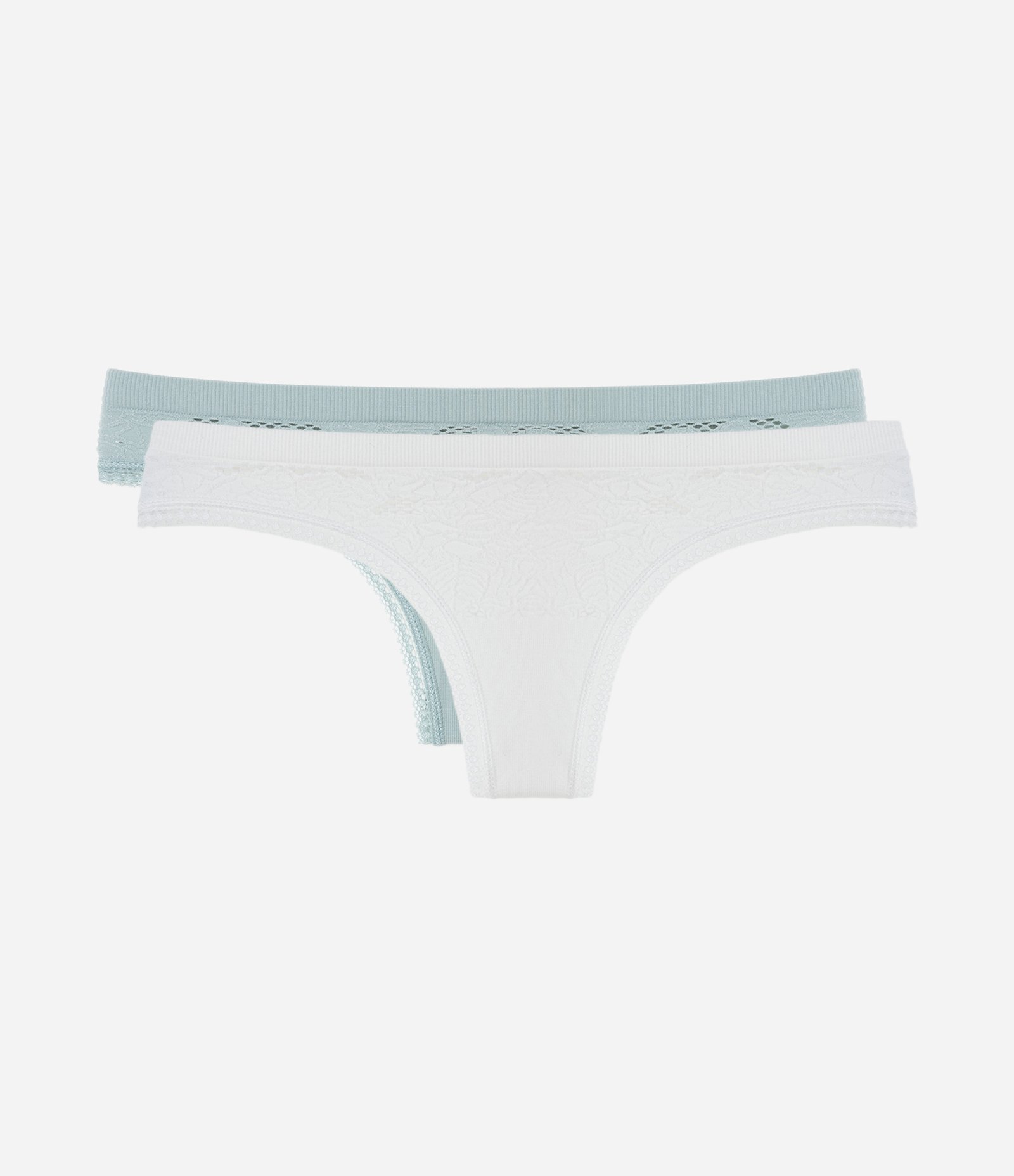 Kit 02 Calcinhas Biquíni Fio Seamless com Textura Verde/Branco 1