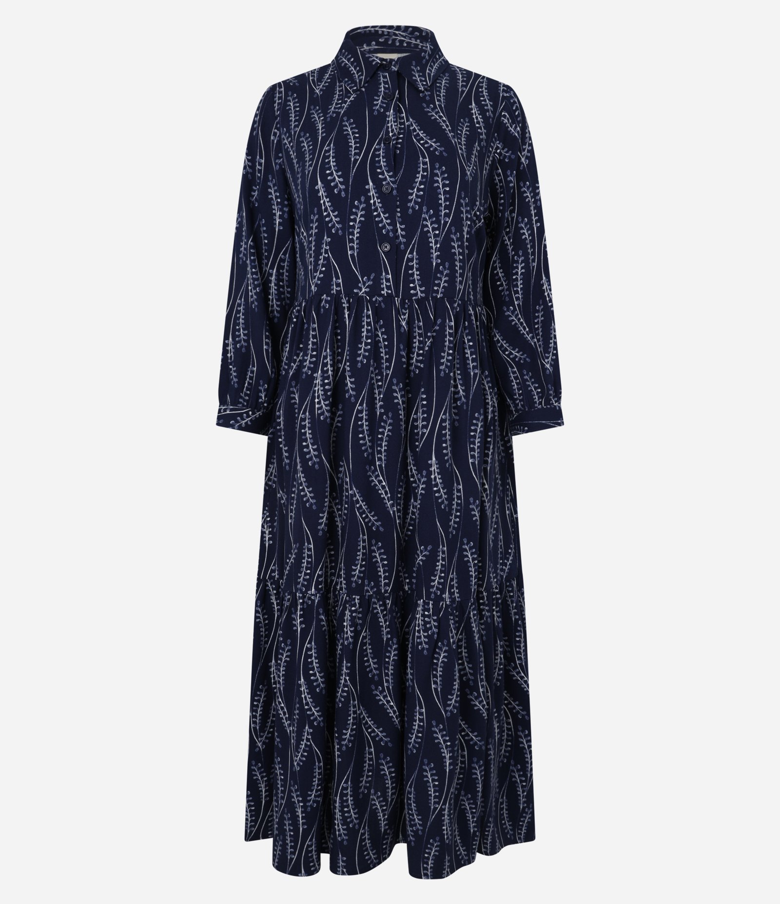 Vestido Chemise em Viscose com Estampa Ramos de Folhagem Azul 5