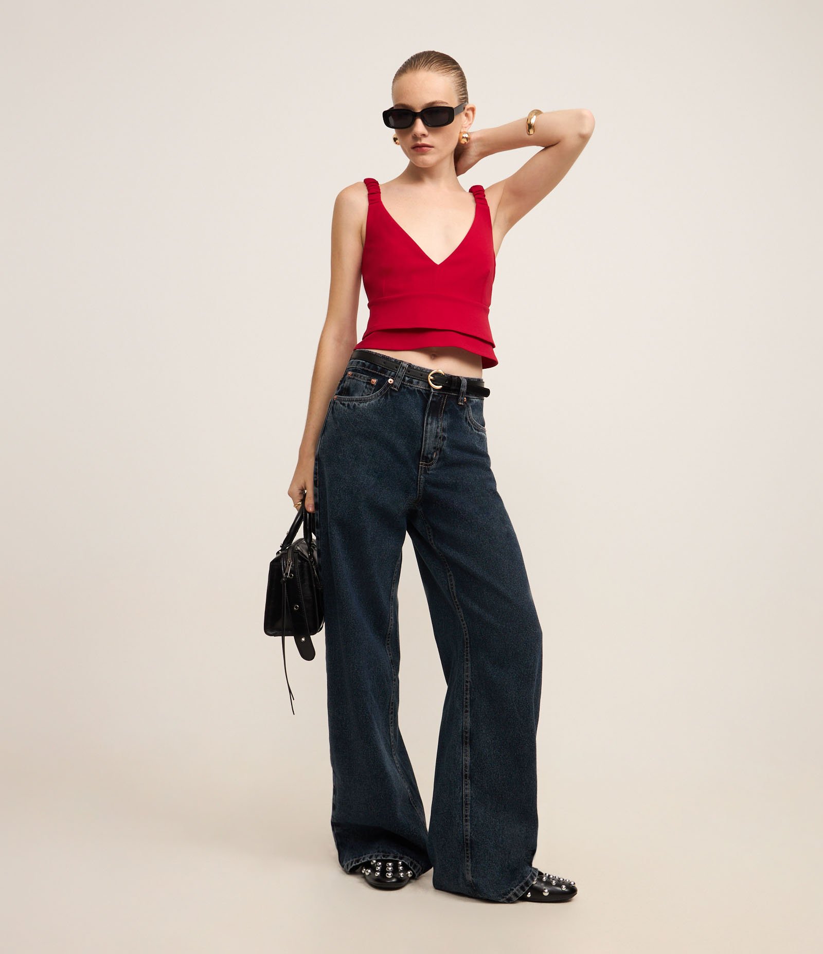 Blusa de Alça em Crepe com Babados na Barra Vermelho 3