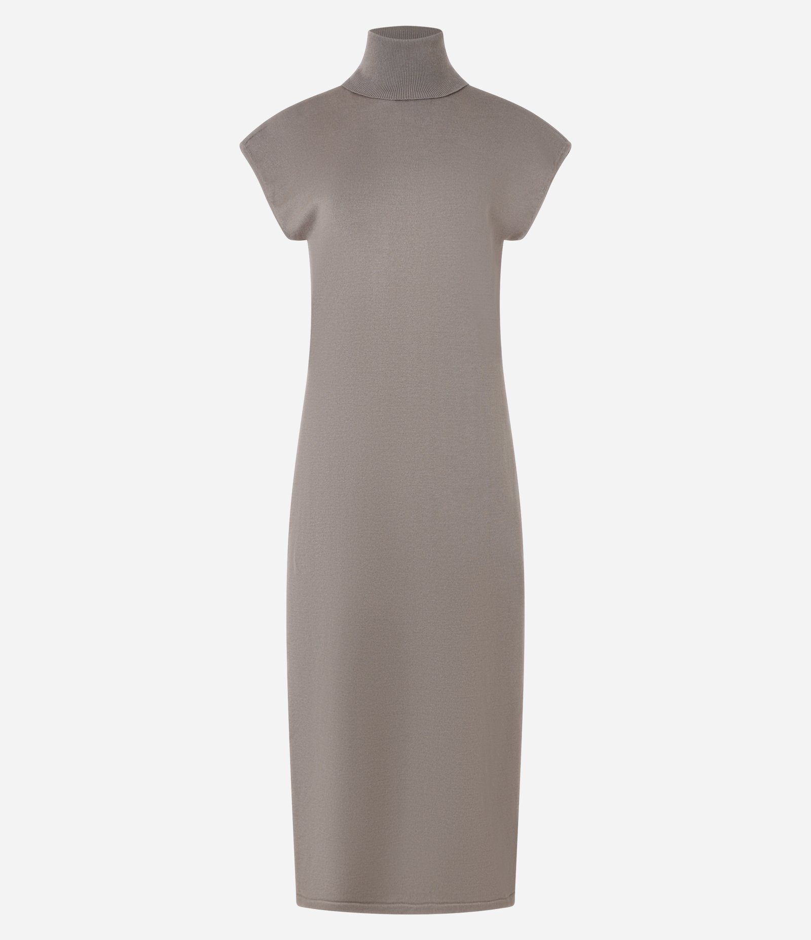 Vestido Midi em Tricô com Gola Alta e Manga Curta Sem Cava Cinza 5
