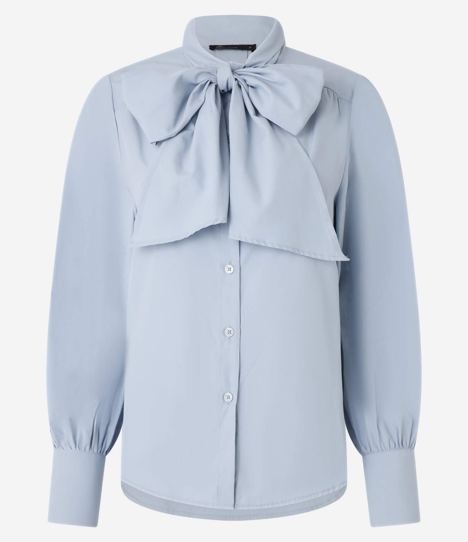 Camisa em Tricoline com Gola Laço e Punho Largo Azul 6