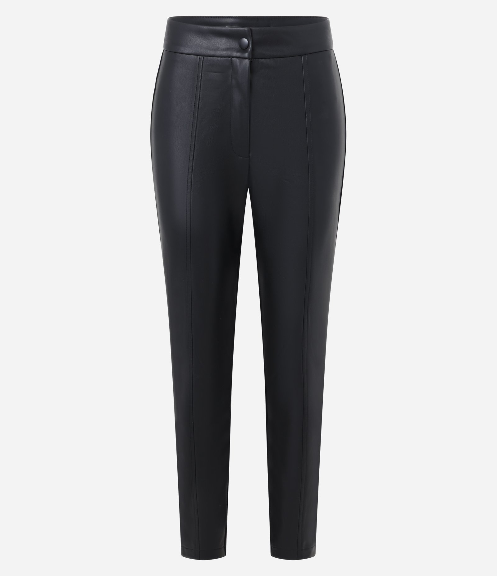 Calça Legging Cintura Alta em PU e Ponto Roma com Recortes Preto 1