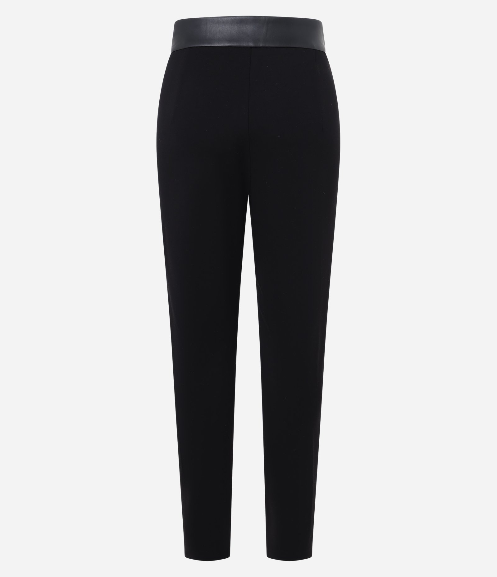 Calça Legging Cintura Alta em PU e Ponto Roma com Recortes Preto 2