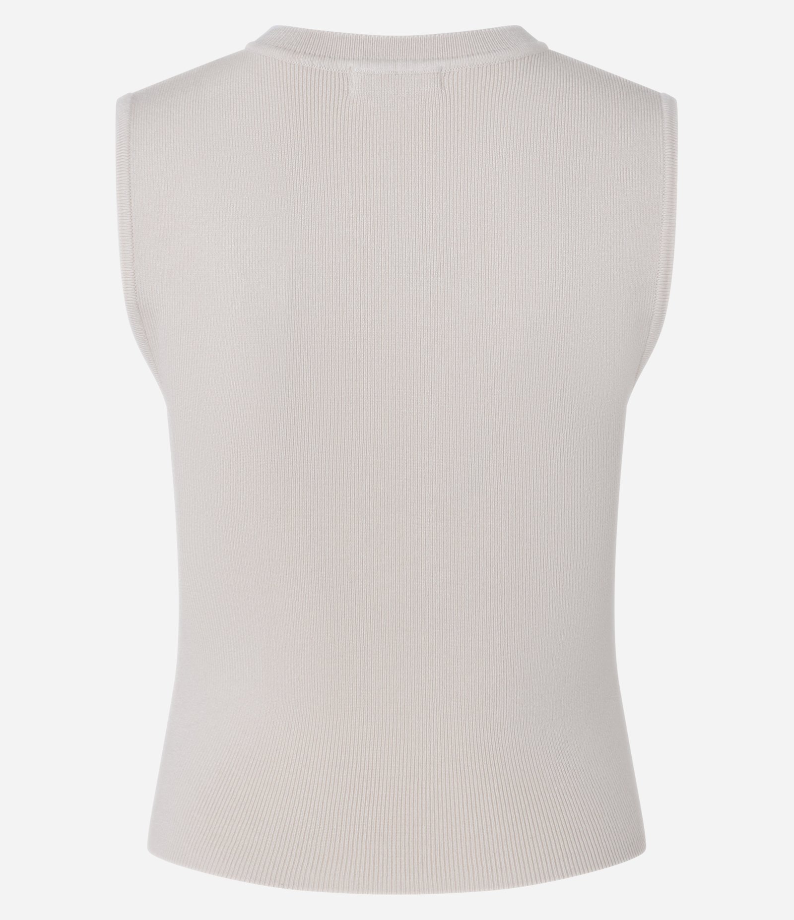 Blusa Sem Manga em Tricô Canelado com Gola Redonda Bege 7